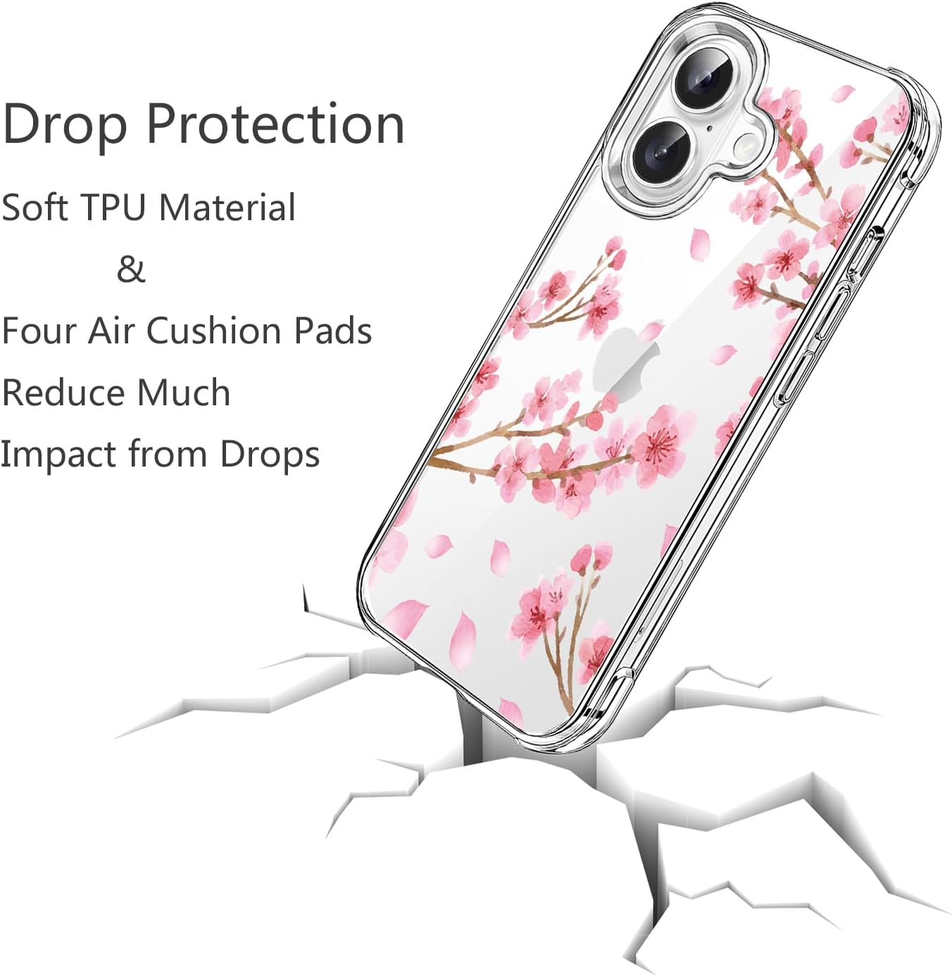 HEYORUN Cherry Blossom Clear Case Compatible with Iphone 16, Sakura Girls and Women Floral Back Case Cover, Pink Flower Transparent Flexible TPU Bumper Shockproof Protective Case image number 4