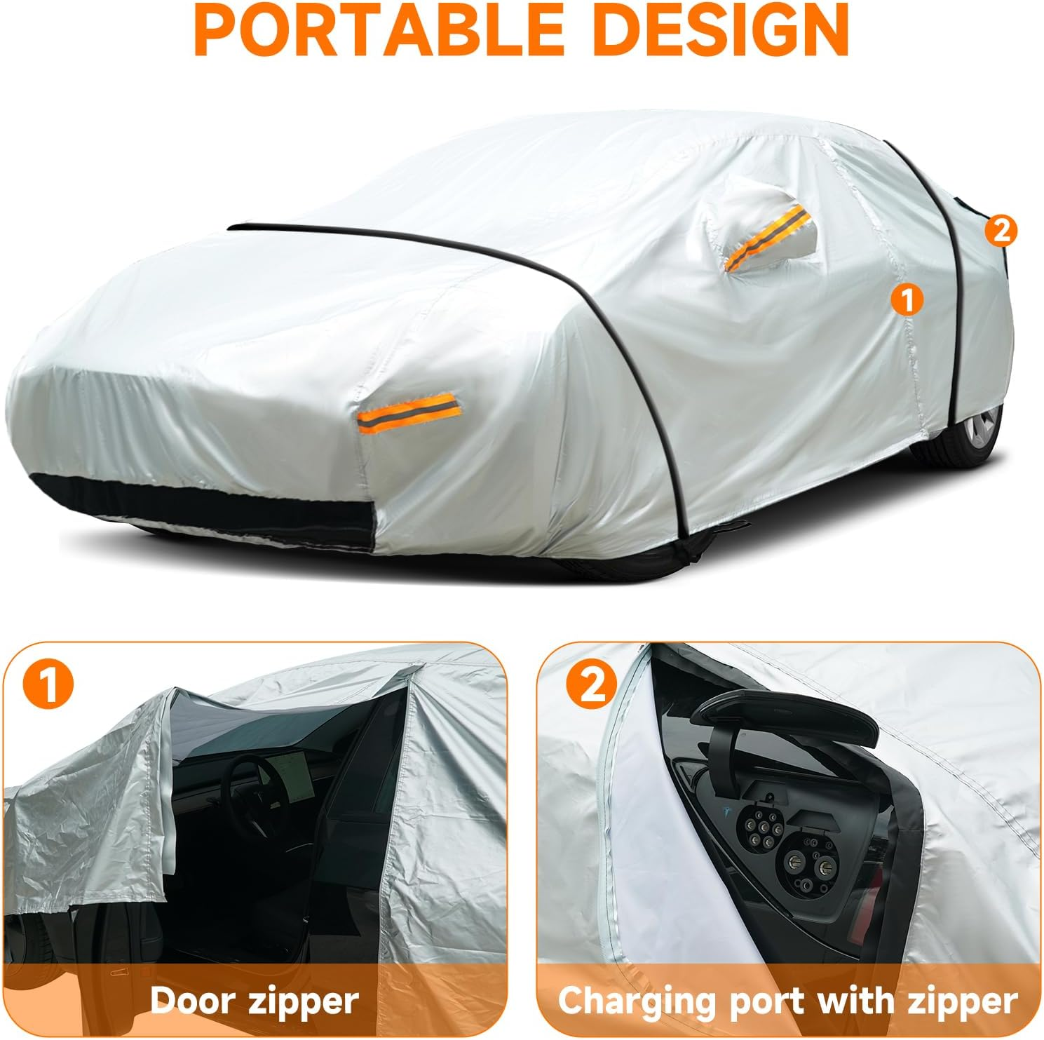 Neverland Compatible with Tesla Model 3 Car Cover Waterproof All-Weather Protection for 2017-2025 Tesla M3 Outdoor Full Car Cover Heavy Duty with Ventilated Mesh Charging Port image number 6