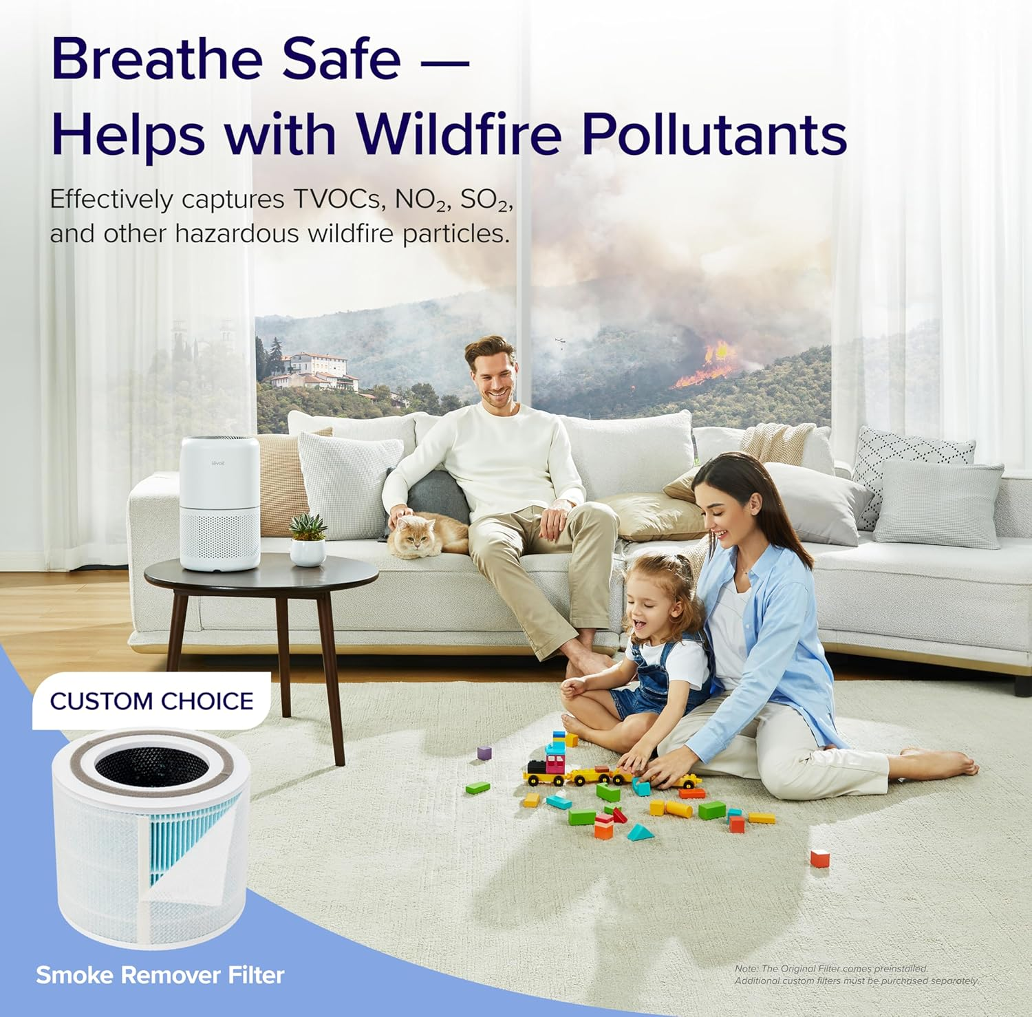 Air Purifiers for Home Dust Smoke Pet Hair, up to 40M&sup2;, H13 True HEPA Air Filter with Timer, Sleep Mode, Ozone Free, 24Db Quiet Air Cleaner for Bedroom, Office, Core 300, White