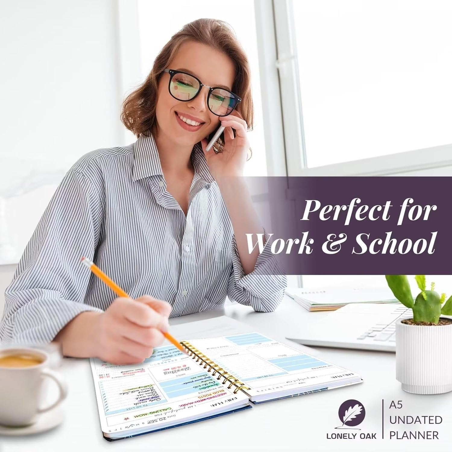 Daily Planner Undated to Boost Productivity, Undated to Do List Notebook, Spiral Appointment Book, Habit Tracker Journal, Goal Planner and Tracker to Hit Your Daily Goals(Purple Marble) - Indigo image number 5