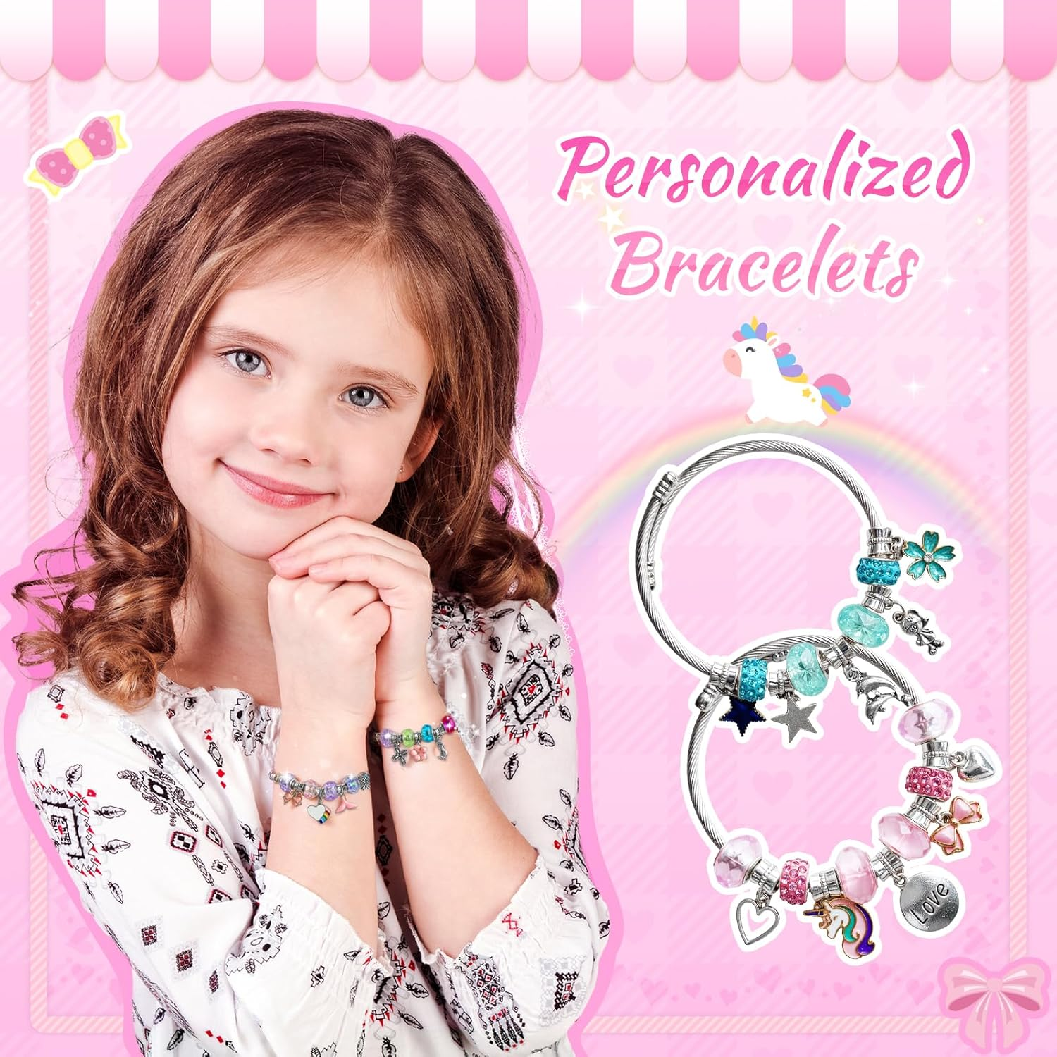 BLUEQUE Charm Bracelet Making Kit - 200 PCS Girls Gifts with Jewellery Making Kit Box, Girls Toy That Inspires Creativity and Imagination, DIY Crafts Supplies Kits for Girls 6 7 8 9 10 11 12 Year Old image number 1