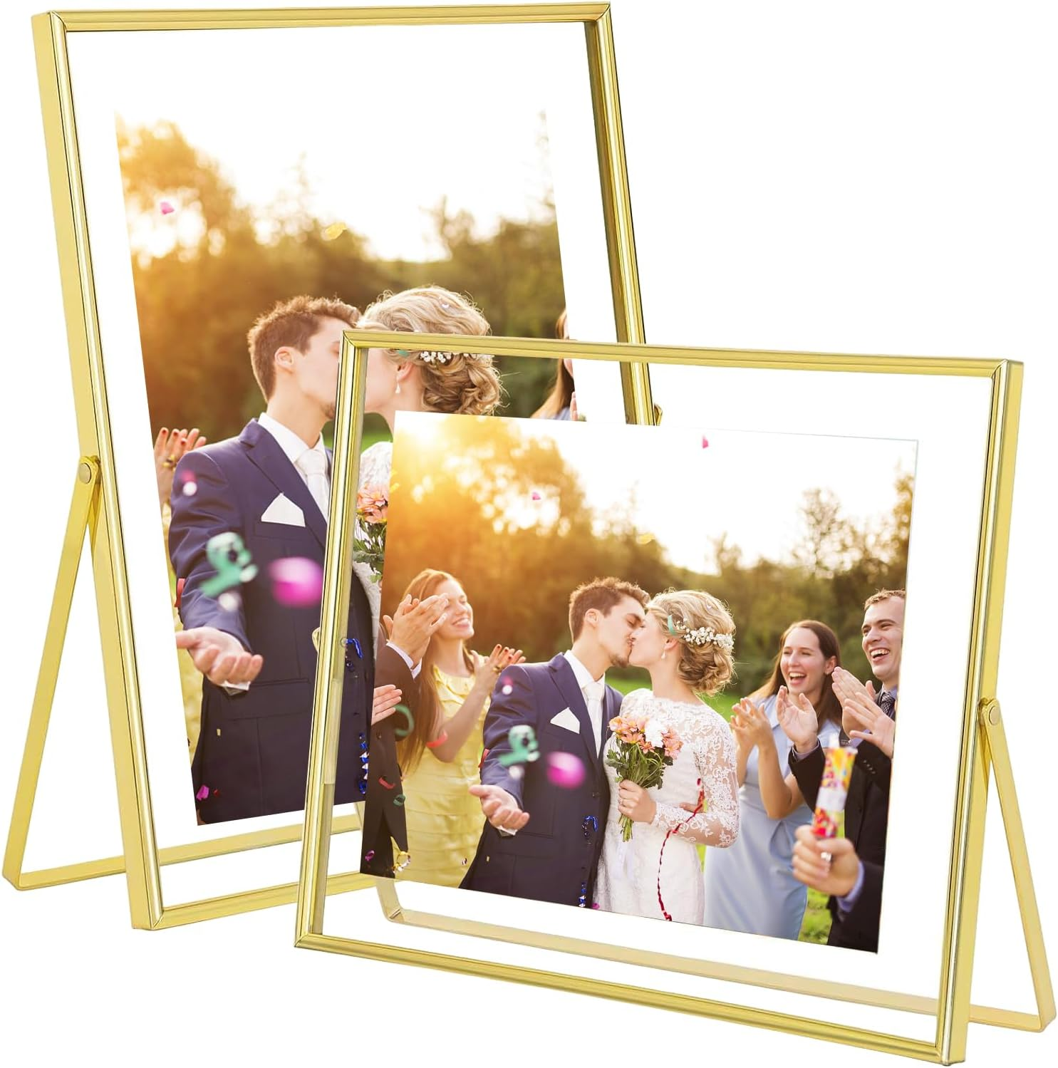 6 Inch Picture Frame, 10X15Cm Photo Frame Floating Frame in Metal with Acrylic Glass, Children'S Art Photo Frame, Table Decoration for Bedroom Desk Living Room Gallery, Vertical + Horizontal (Gold) image number 5