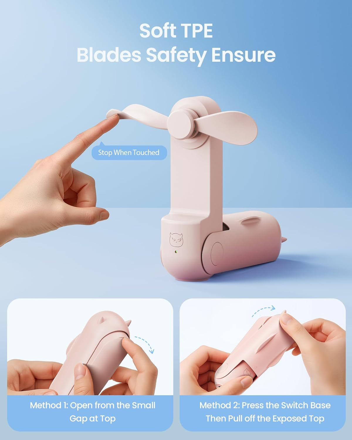 GAIATOP Portable Handheld Fan, 3 in 1 Mini Foldable Travel Fans [17H Max Cooling Time] with Power Bank, Pocket Design USB Rechargeable for Travel Concert Lash Makeup, Summer Gifts for Women Girl, Pink image number 4