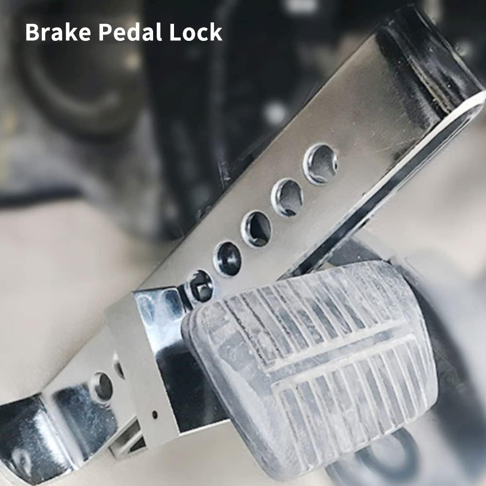 Brake Pedal Lock, Adjustable Auto Stainless Steel 8 Holes Brake Clutch Lock Anti-Theft Device with 2 Keys image number 4