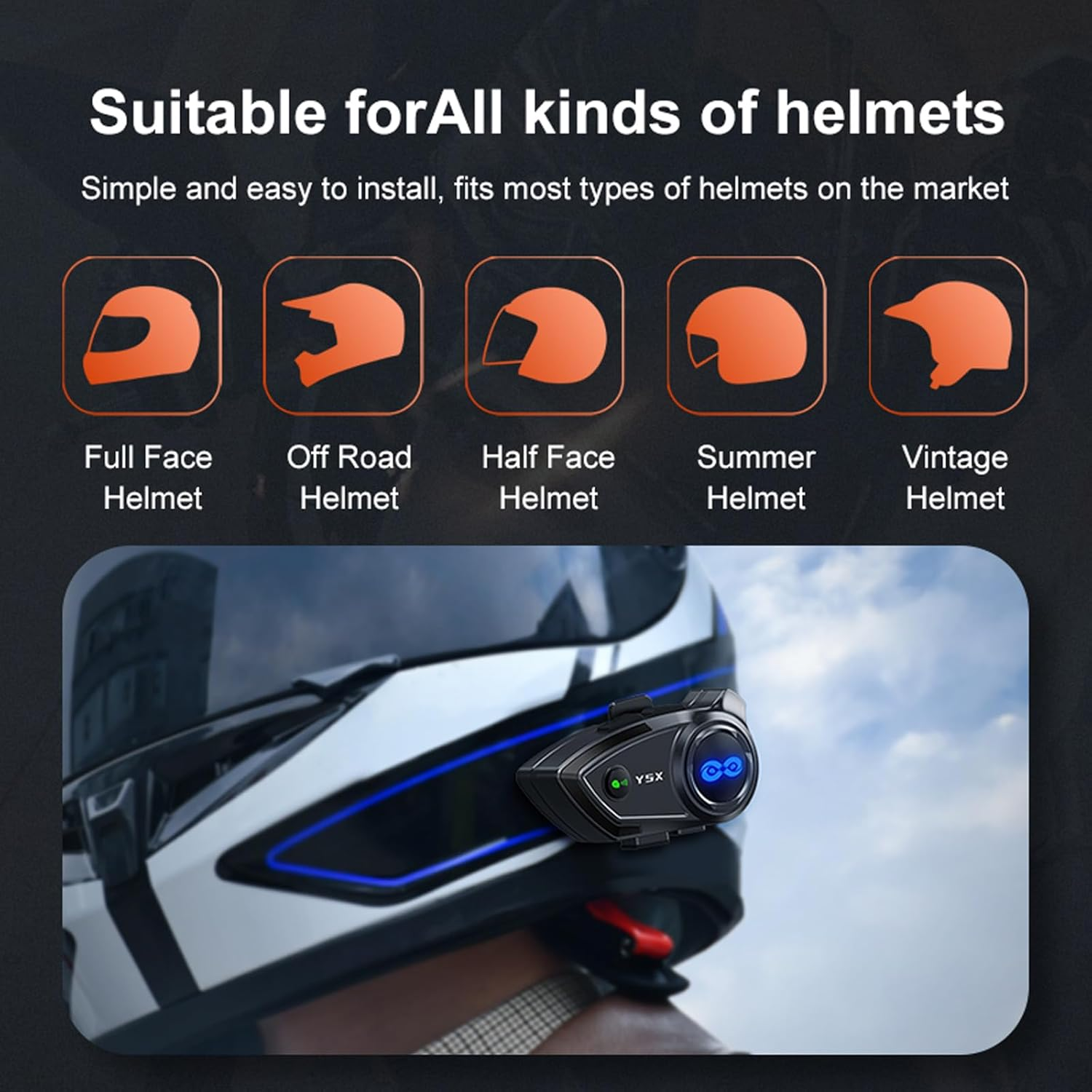 Motorcycle Helmet Headset Bluetooth with Microphone Intercom Motorcycle Intercom Bicycle Communication System Helmet Headphones Motorcycle Helmet for 4 People Motorcycle Wireless Hands-Free Kit image number 4