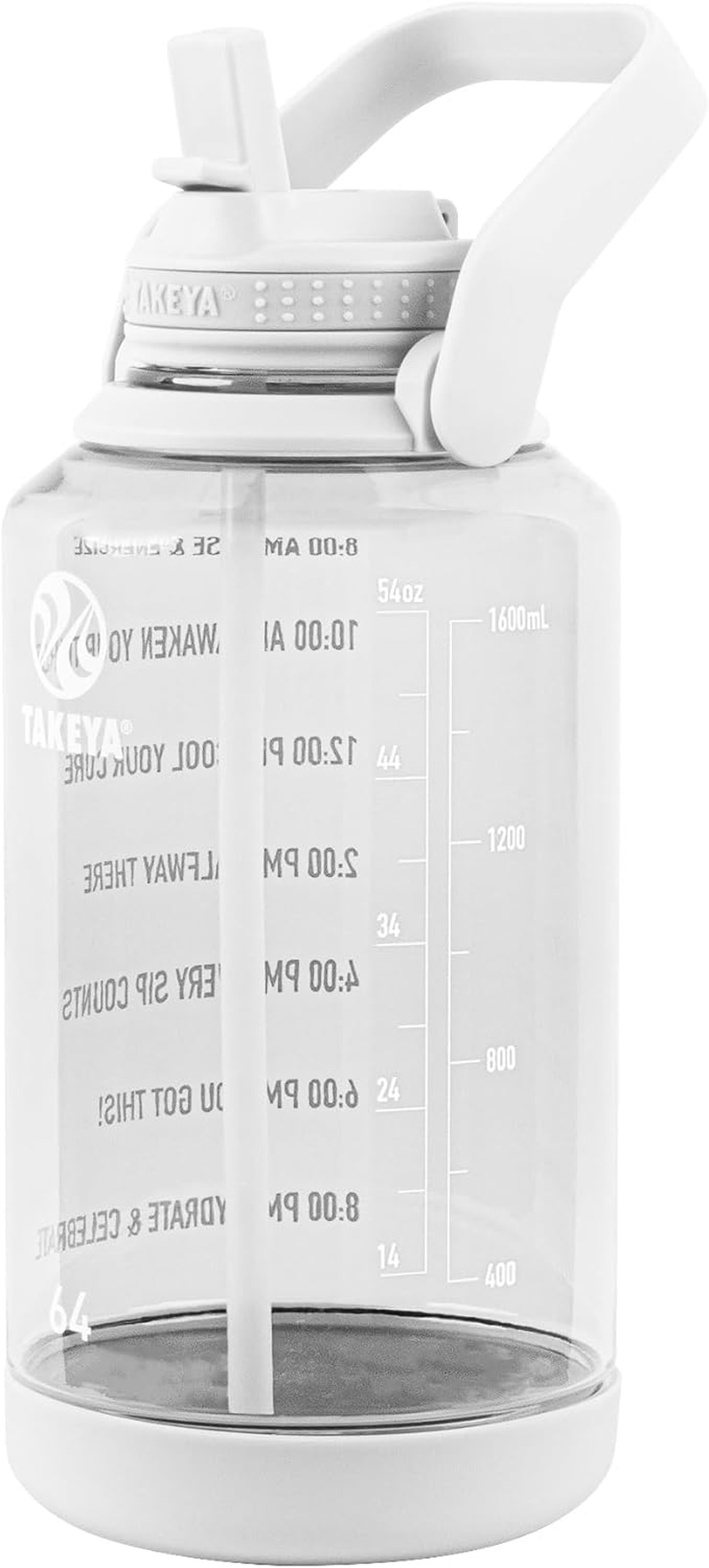 Takeya 64 Oz Motivational Water Bottle with Straw Lid with Time Marker, Half Gallon, Premium Quality BPA Free Tritan Plastic, Cloud White image number 1
