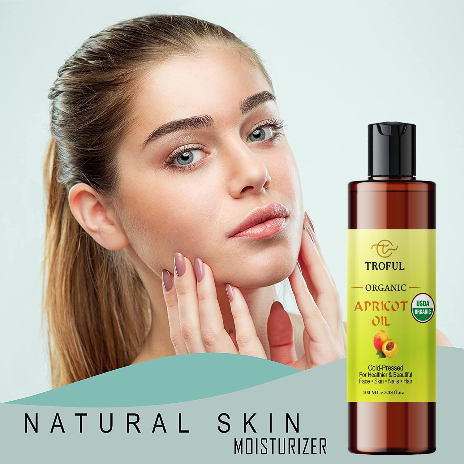 Troful Organic Apricot Oil for Face Skin Hair Growth - 100% Pure Natural Cold Pressed Organic Apricot Kernel Oil for Nail Cuticle Body Massage Anti-Aging - 100 Ml image number 3