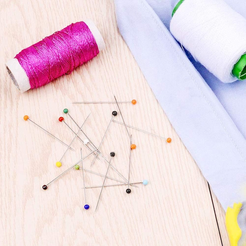 Benvo 250Pcs 1.5 Inch Sewing Pins with Glass Pearl Head Pins Straight Quilting Pins Multicolor Ball Head Pins with Hanging Plastic Contain Box for Fabric Dressmaker Jewelry Decoration image number 1