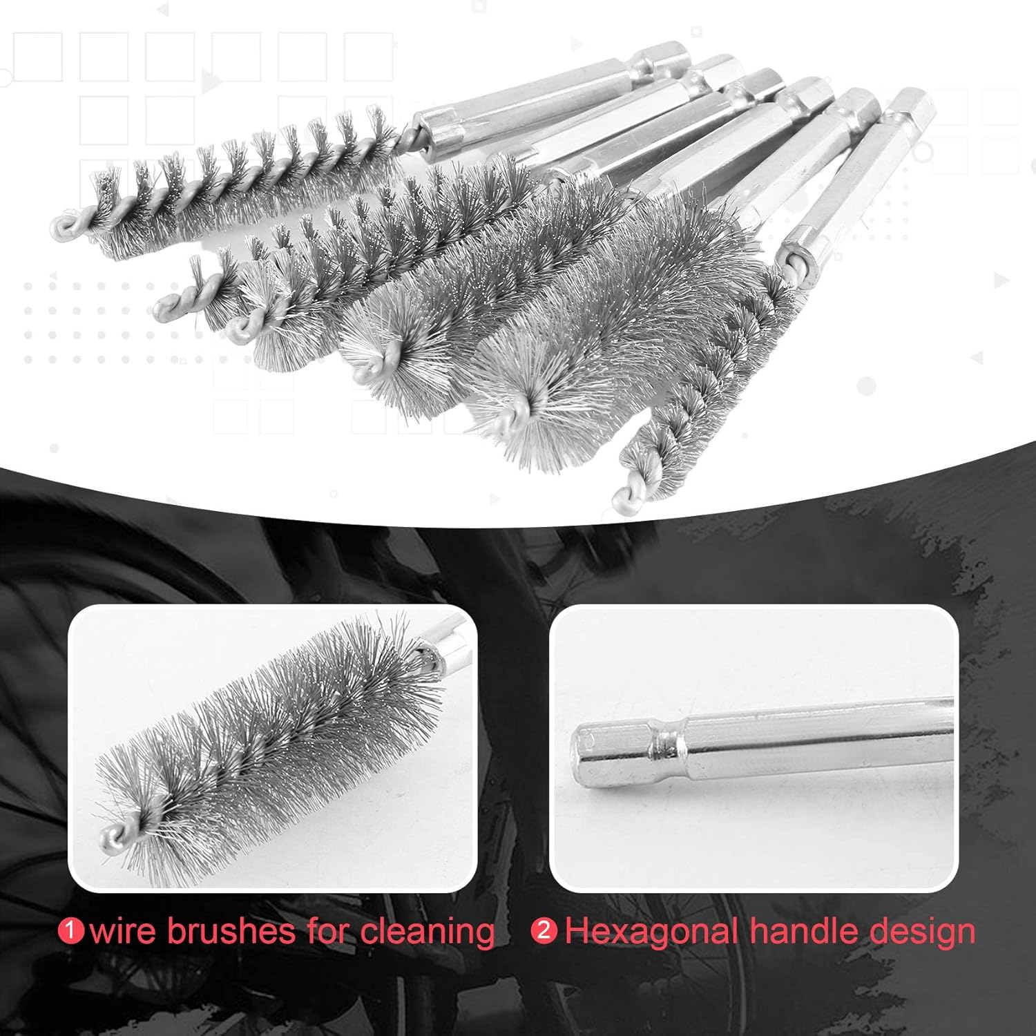 Mifrsnu 6 Pcs Wire Brushes for Drill,Stainless Steel Small Wire Brush in Different Sizes,For Cleaning,Cleaning Wire Brush Set