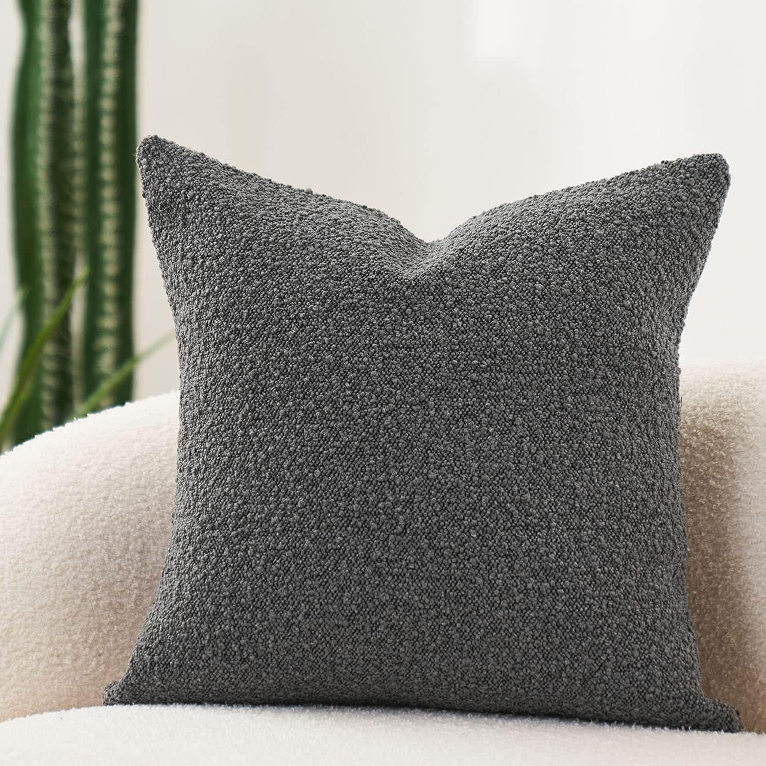 DOMVITUS Boucle Pillow Covers 20X20 Luxury Throw Pillow Covers Decorative Pillows for Bed Sofa Pillows for Living Room Accent Couch Pillows Soft Cushion Case, 1PC, Graphite Grey image number 7