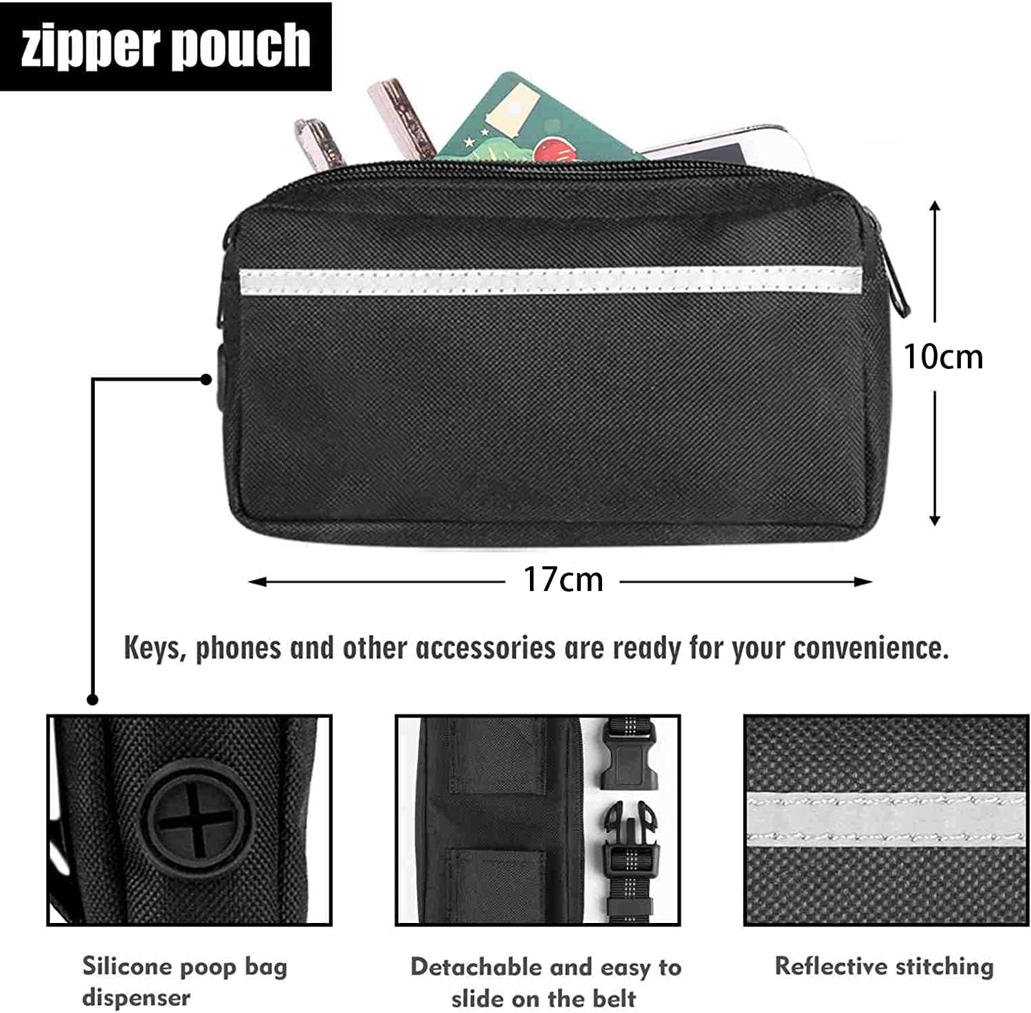 UPET Hands Free Dog Leash Professional Reflective Training Leashes Small Medium and Large Dogs Accessories Leads Suitable for Running Walking Jogging Hiking Adjustable Waist Belt Zipper Pouch（Green） - Green image number 2