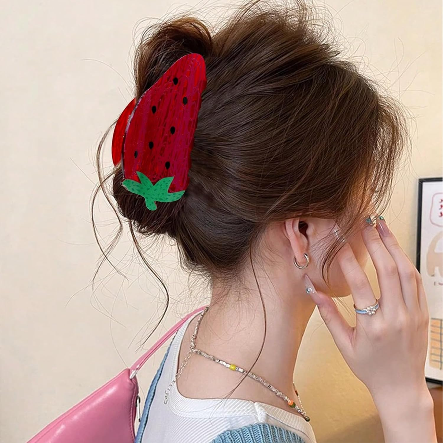 6 Pieces Acrylic Hair Claws Accessories for Women Fruit Clip Cherry Watermelon Lemon Strawberry Pineapple Avocado Funny Claws Summer Hairstyle Decoration (Pack C, Large) image number 3