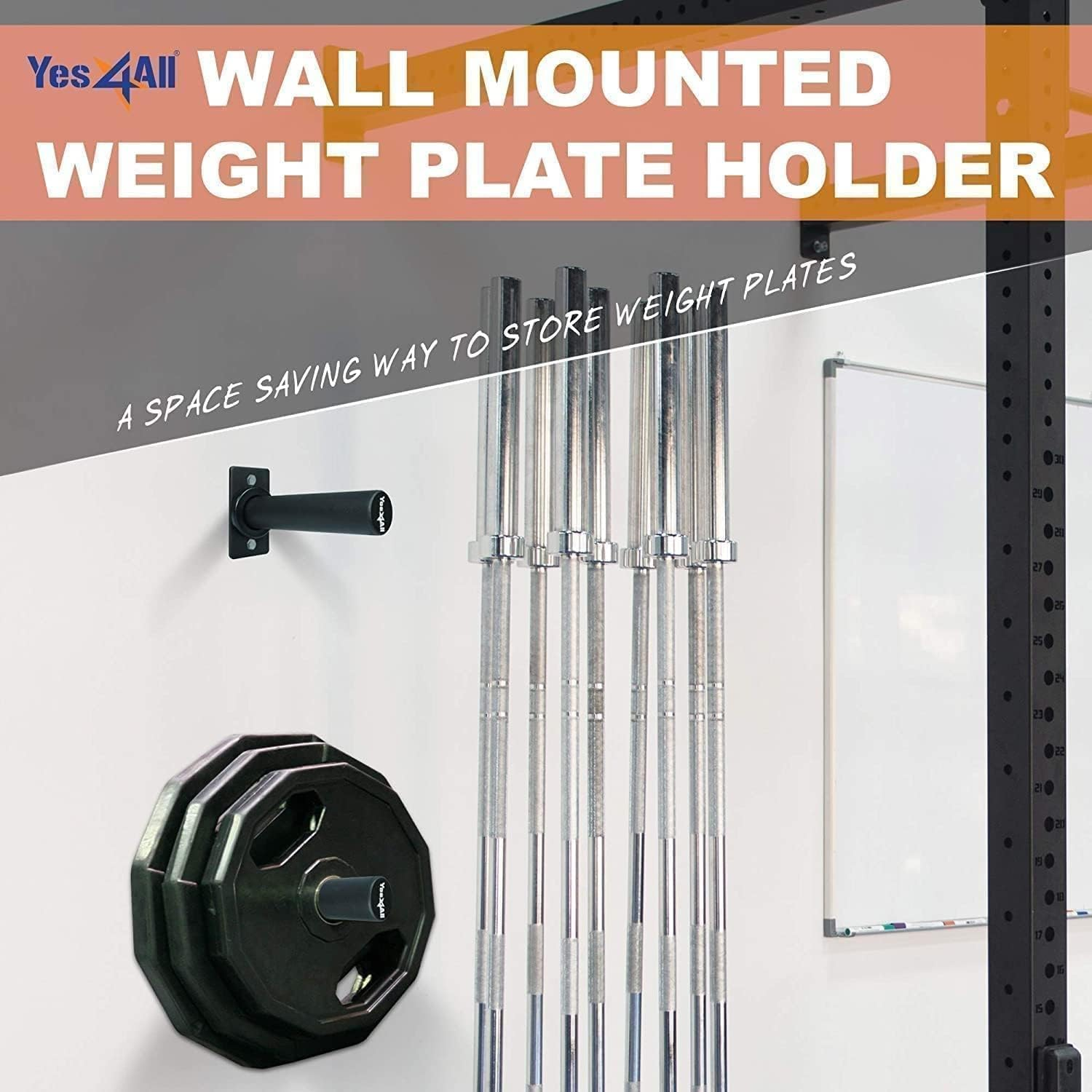 Yes4All Wall Mounted Weight Plate Holder, Weight Storage Rack &ndash; Fits 2&rdquo; Olympic Weight Plate, 249 Kgs - 550 Lbs per Pair Capacity image number 1