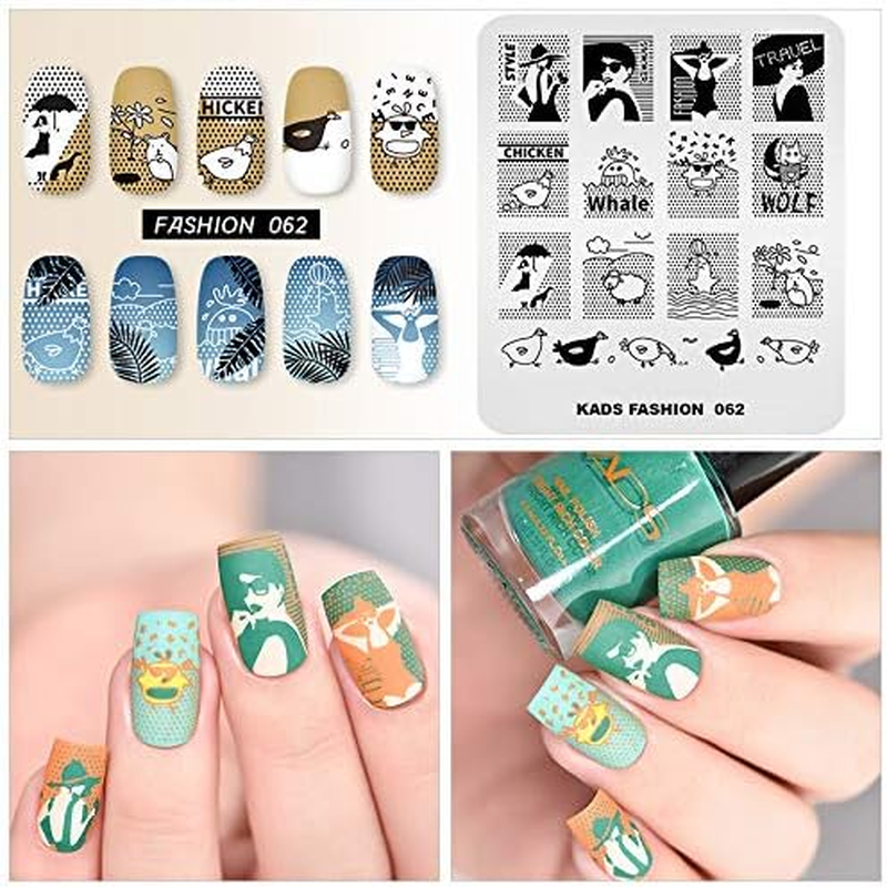 Alexnailart Nail Art Stamping Plates Image Template with Animal Elegant Lady Wave Point Ocean Pattern for Nail Design Manicure Print DIY Nail Design Nail Polish Transfer Tools image number 3