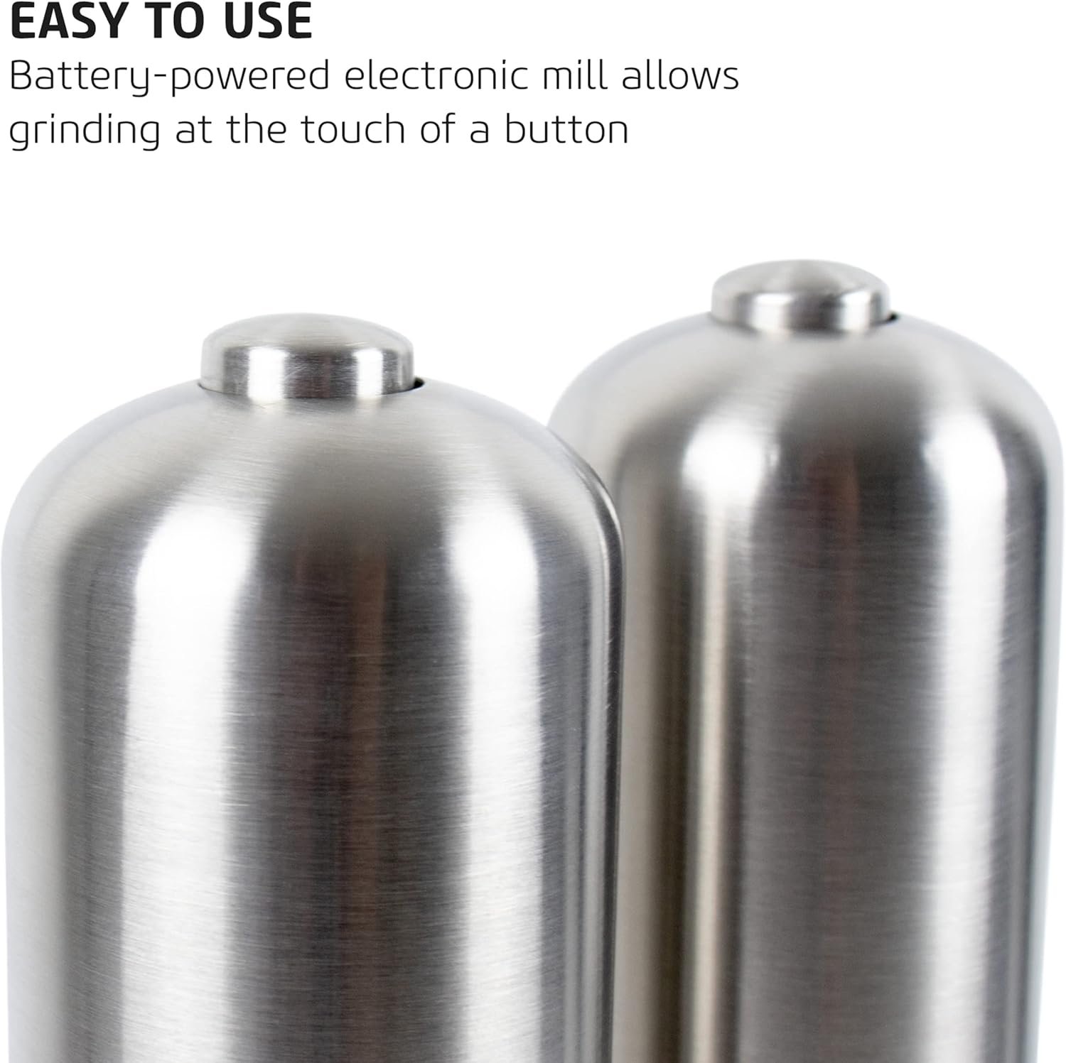 Salter 7722 SSTURA Electric Salt and Pepper Grinders - Stainless Steel Spice Grinders, Bpa-Free, Easy Refill, 60G Salt/30G Peppercorns, Adjustable Grinding, LED Light Base, One-Handed Operation image number 4