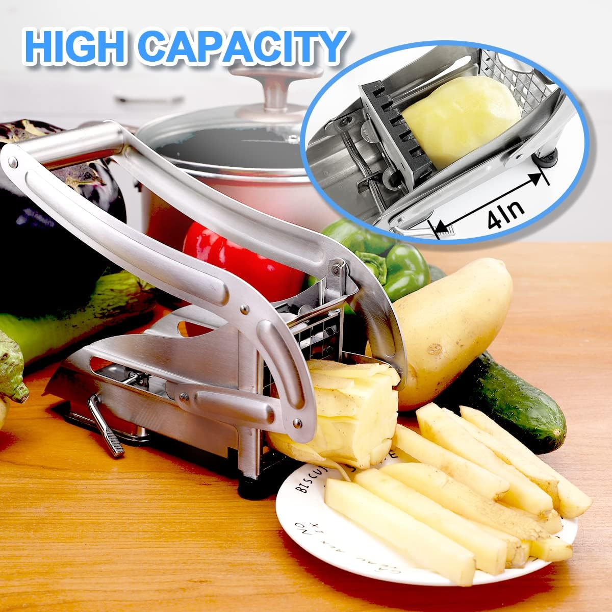 French Fry Cutter with 2 Blades, Professional Potato Cutter Stainless Steel, Potato Slicer French Fries, Press French Fries Cutter for Potato image number 2