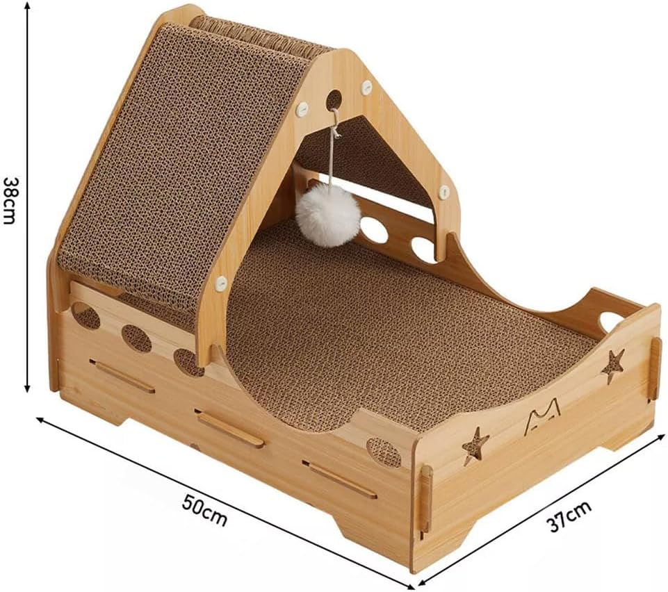 Triangle Cat Claw Sharpener House, Wooden Pet House Suitable for Four Seasons (37 * 50 * 38CM)