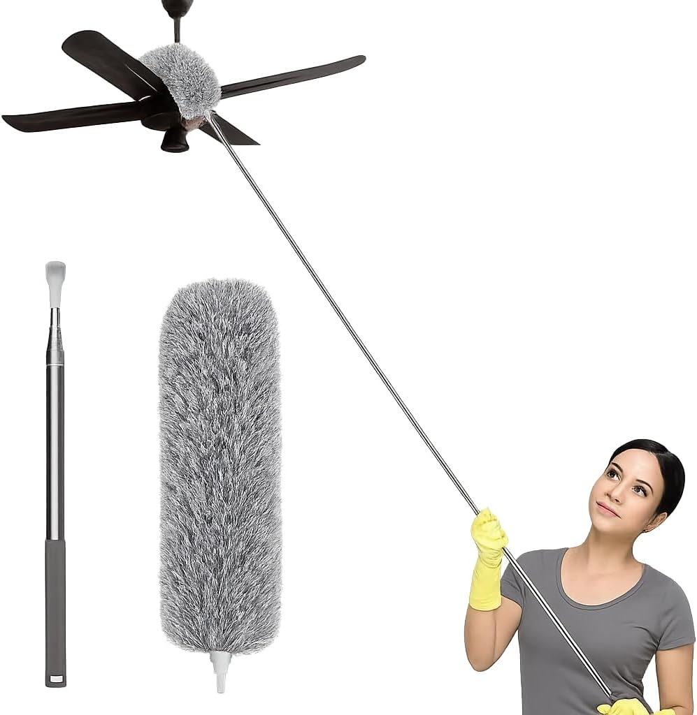 Microfiber Feather Duster with Extendable Pole, 46-280CM Extra Long Cobweb Duster for Cleaning, Ceiling Fan Cleaner Duster with Bendable Head for Ceiling Fan, Furniture, Home image number 2