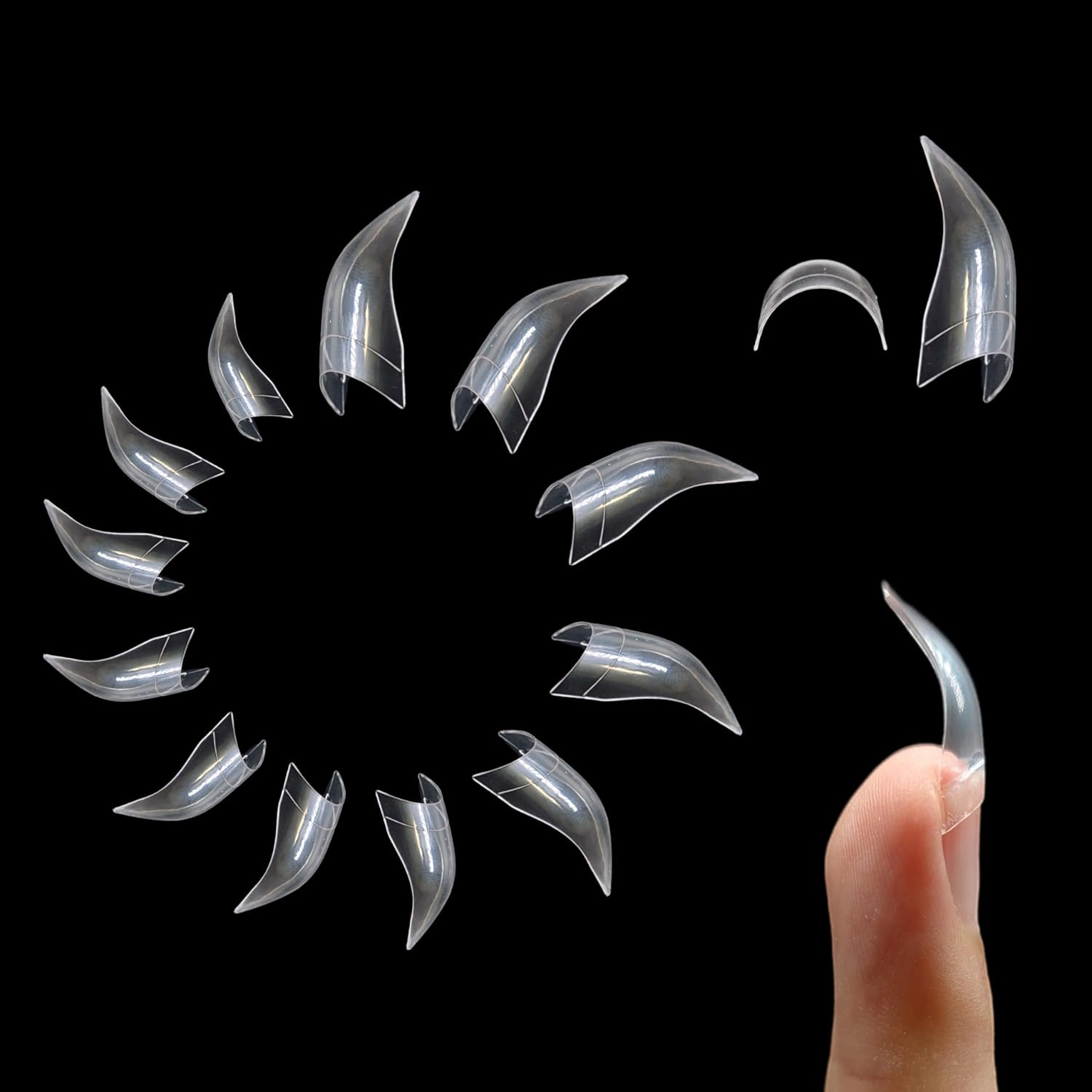 NOVO OVO Nail Tips Curved Stiletto, Clear Gel X Extension Kit Half Covel to Make Press on 3D Eagle Claw Nails, Thick Extra Hawk Deep Curve Almond French Tips Soft False Fake Acrylic Nail 504Pc 12 Size image number 3