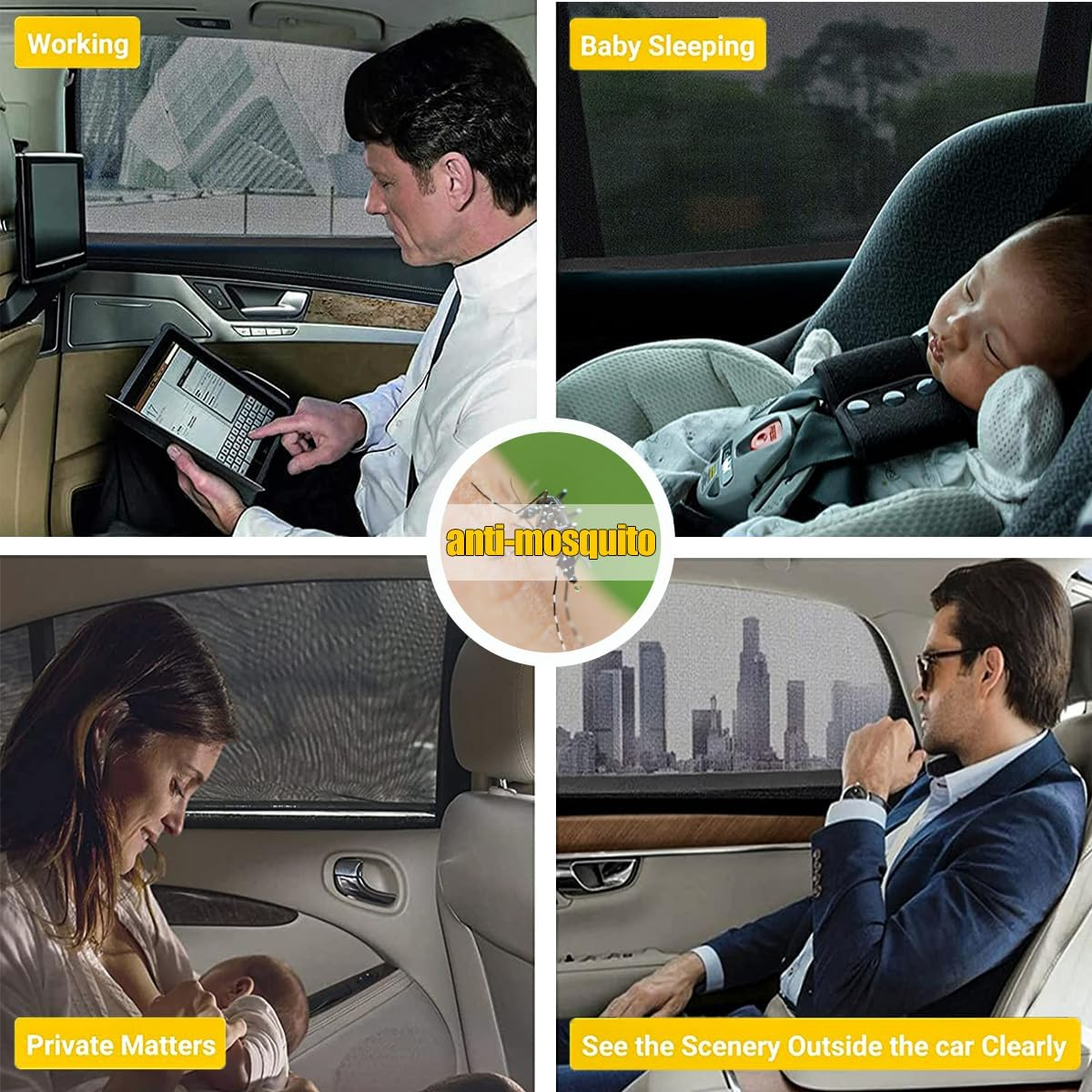 Ziciner Car Window Shade, 2 Pcs Auto Side Front Window Sun Shades, Heat Block and UV Rays Protection, Breathable Mesh Privacy Protection Curtain, Universal Fit Most Car (Car Front Seat 2Pcs 16"&times;23") image number 5