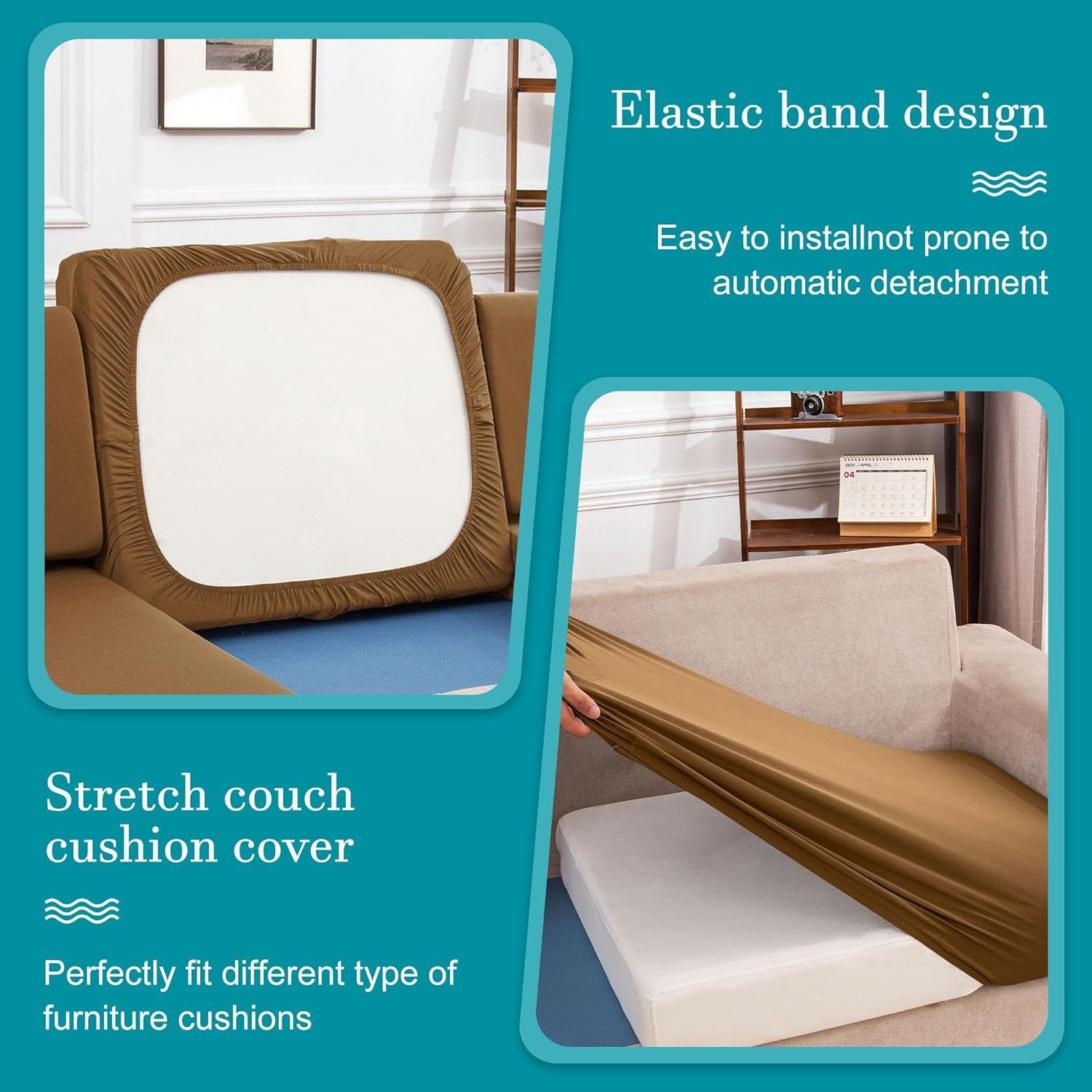 12Pcs Stretch Patio Cushion Covers for Outdoor Couch and Sofa Replacement - Washable Furniture Slipcovers (Camel, Cover Only) - Rococo image number 2