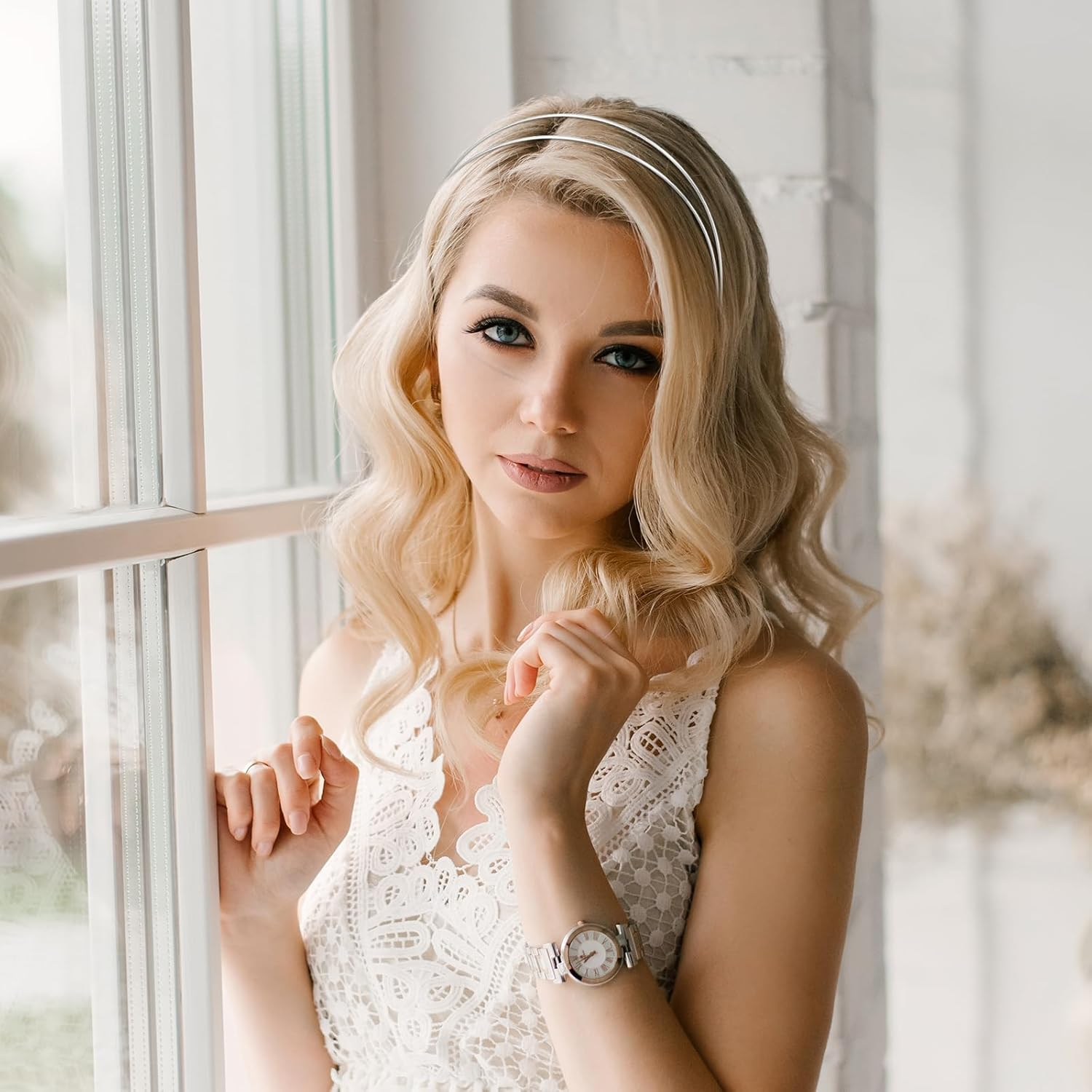 YQQYG 2 Pcs Metal Headband, Silver and Gold Headbands for Women, Fashion Headbands for Women, Metal Hair Band for Any Hairstyle Hair Accessories image number 1