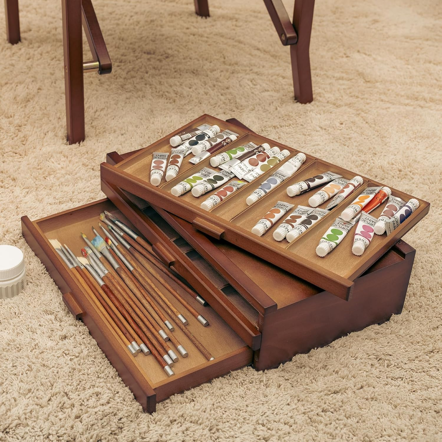 MEEDEN PRO Wood Artist Supply Storage Box - 3 Drawers Art Supply Storage Organizer - Solid Beech Wood Storage Drawer Box for Pastels Pencils Pens Brushes