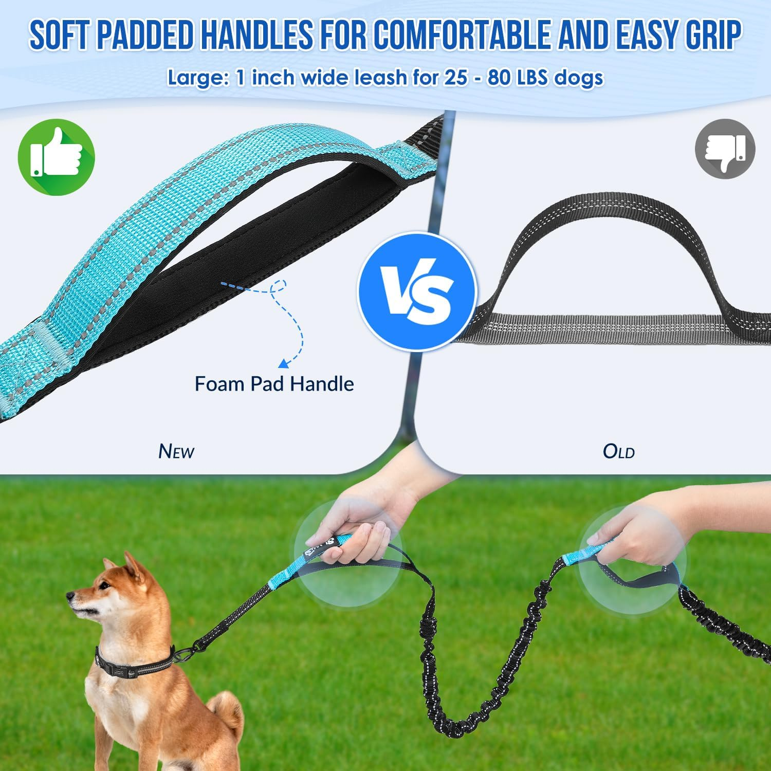 AUTOWT Retractable Hands Free Dog Leash with Pouch, Adjustable Waist Belt Fanny Pack, Reflective Stitching Leash for Running Walking Hiking Jogging Biking (Blue, L) image number 3