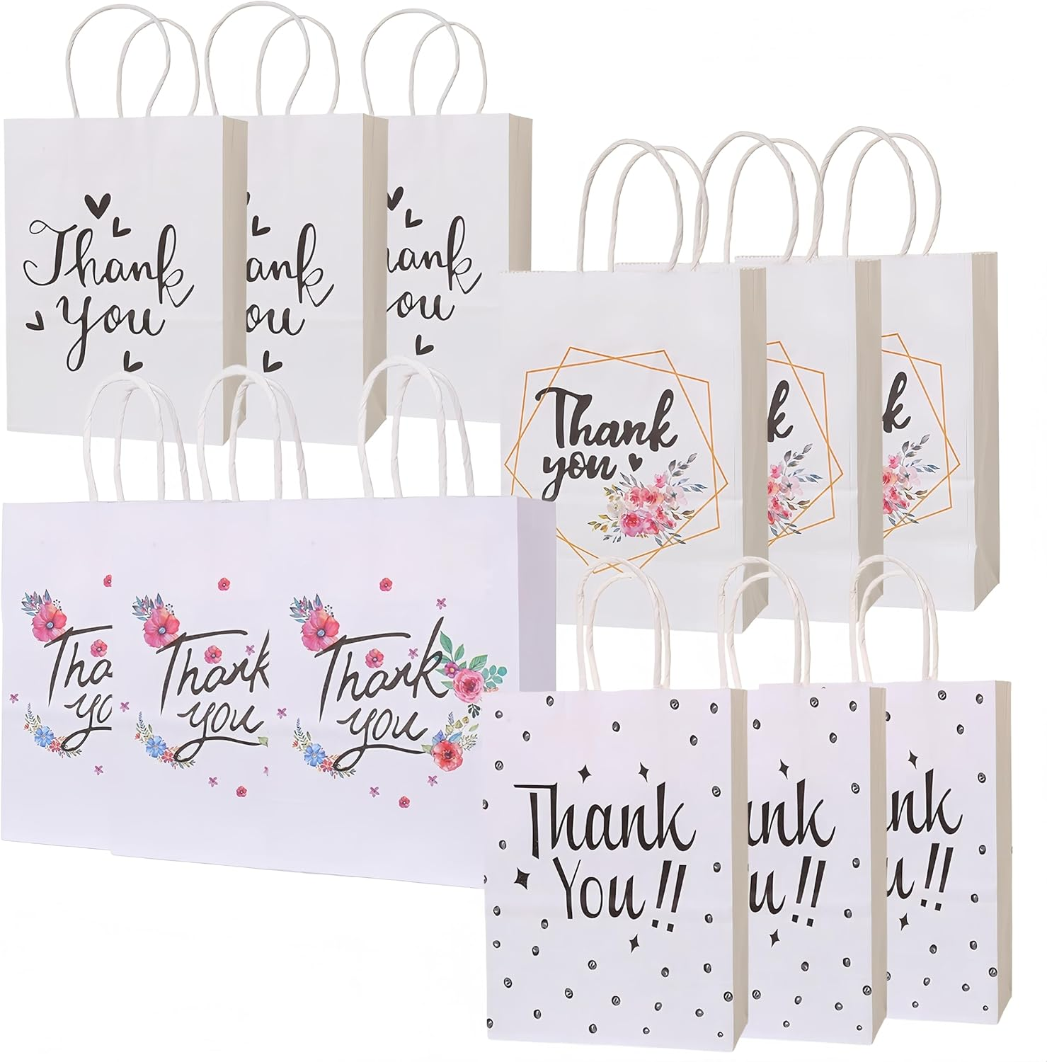 RJDJDLXM 12 Pack Thank You Gift Bags,Kraft Paper Bags, Party Favor Bags Birthday Party Supplies, Paper Gift Bags with Handles Packaging