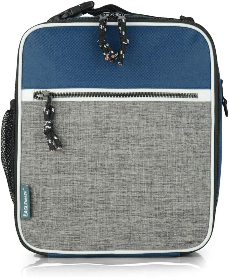 EAGLEMATE Insulated Lunch Bag &ndash; Portable Lunch Tote with Clip-On Buckle, Leakproof Interior, Front Pocket & Side Mesh &ndash; 7.5L Small Lunch Box for Work, School-Bpa Free (Navy Blue/Gray)