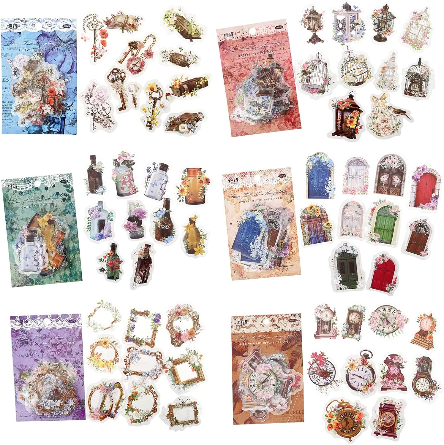 180 PCS Vintage Scrapbook Stickers Scrapbooking Aesthetic Sticker Set Clock Key Door Bottle Series Retro DIY Sticker for Bullet Journal Art Scrapbooking Diary Card Craft Album Notebook Stationery