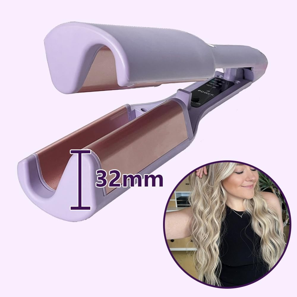 V Shape Curling Iron 32Mm Hair Deep Waver Adjustable Temperature Locking Button Hair Curler Ceramic Big Waves Crimper Hair Iron Styling Tool image number 2