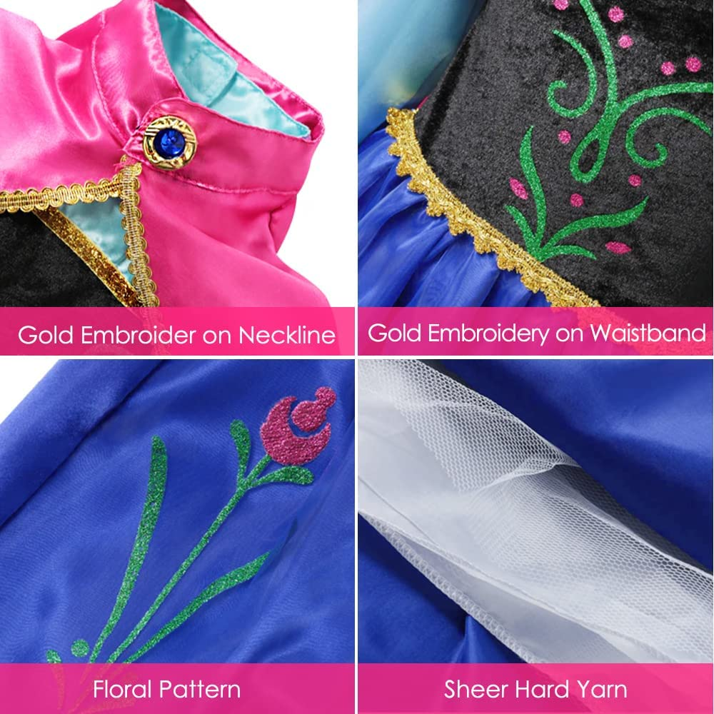 AUTOWT Princess Costume for Girls, Toddler Princess Cosplay Dress up with Cape, Halloween Cosplay Christmas Birthday Party Snow Princess Queen Gown Costume, Aged 3-8 image number 5