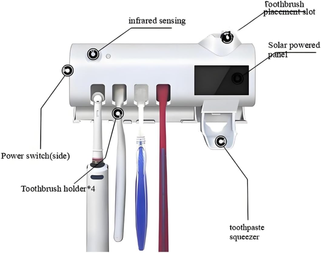 UV Toothbrush Holder,Uv Toothbrush Sanitizer,Uv Toothbrush Sterilizer,Toothbrush Case,Wall Mounted,With Toothpaste Dispenser,Sensor,Rechargeable and Solar Powered,Work in Dark (White) image number 1
