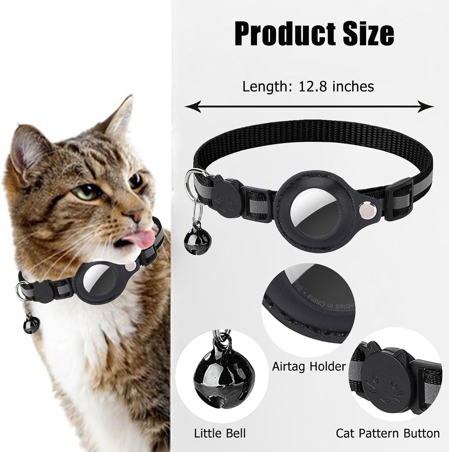 Airtag Cat Collar, Airtag Cat Collar with Bell, Cat Collar Airtag, Airtag Collar Cat Reflective, Adjustable Collar Cat, Compatible with Apple Airtag image number 6