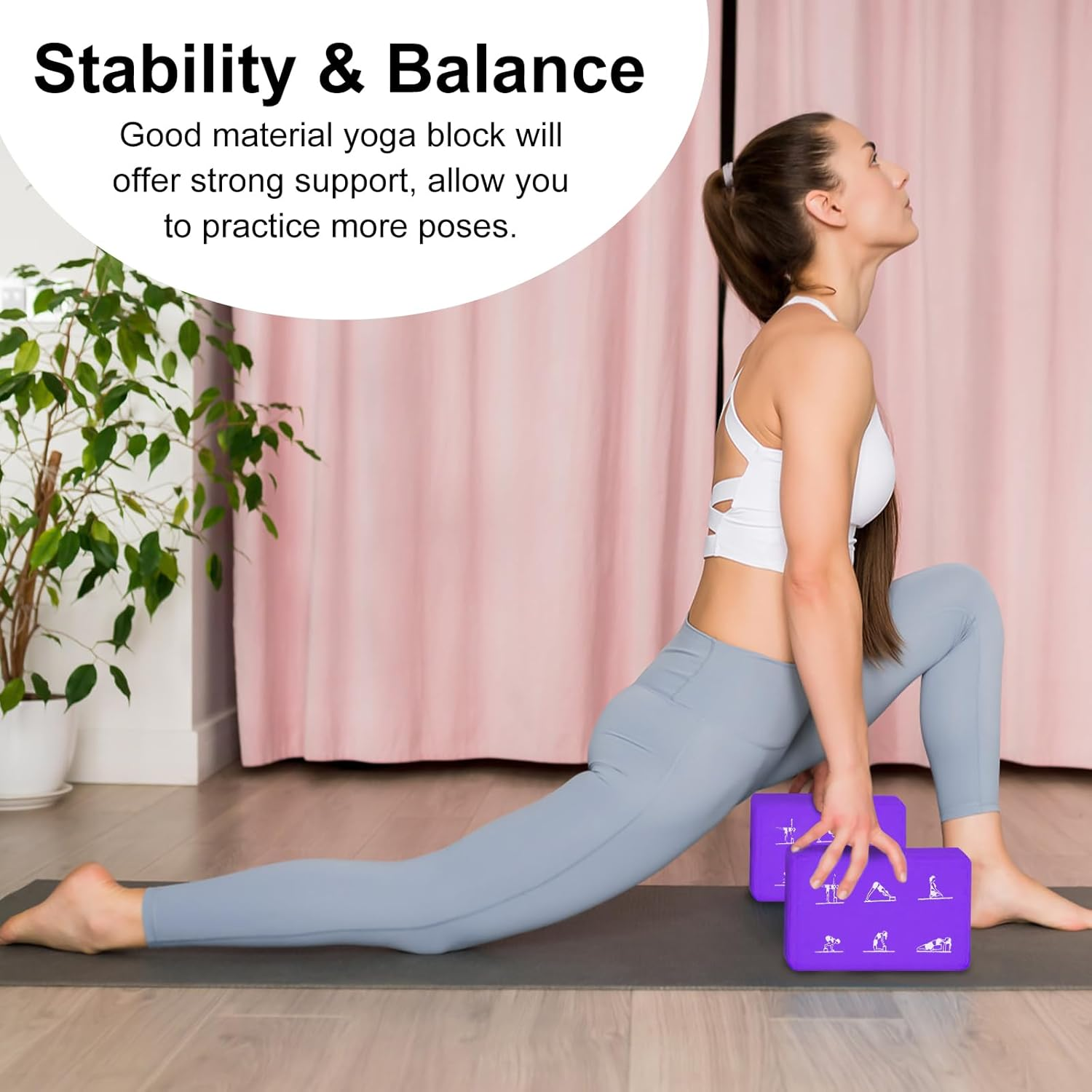 2 Yoga Block and Yoga Strap Set, FHDUSRYO High Density EVA Foam Blocks, Non-Slip Yoga Bricks with 6Ft Strap, Supportive Latex-Free Yoga Block Kit to Improve Balance and Flexibility image number 4
