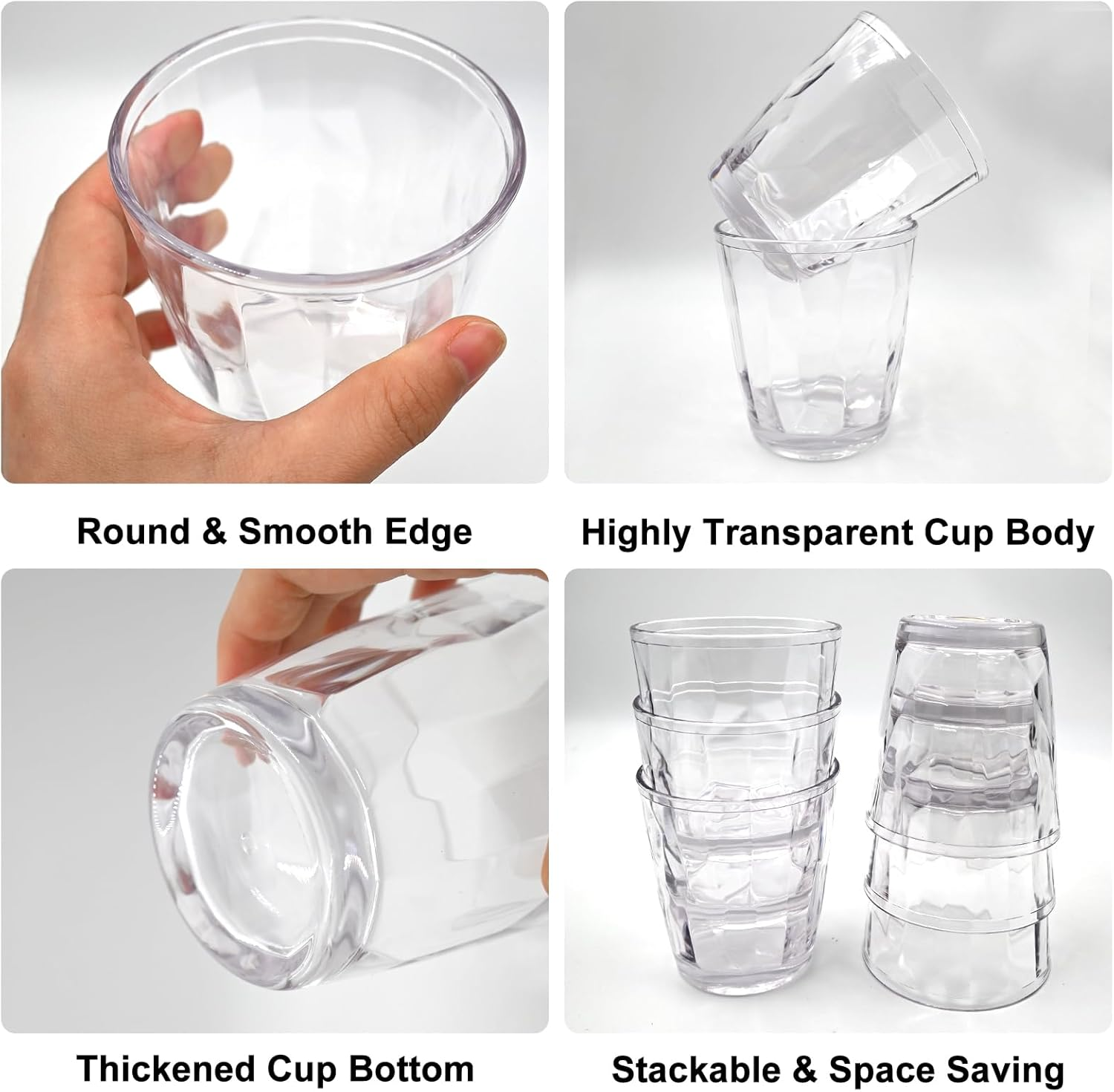 YINPIXUS Plastic Drinking Glasses Set of 6, Acrylic Drinking Cups, Clear Tumbler Unbreakable, Reusable Drinkware for Juice Whiskey Wine Home Picnic Party, 11 Ounce image number 1