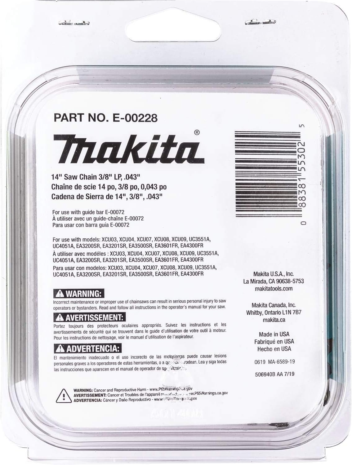 Makita E-00228 14" Saw Chain, 3/8&rdquo; LP, 043&rdquo; image number 1
