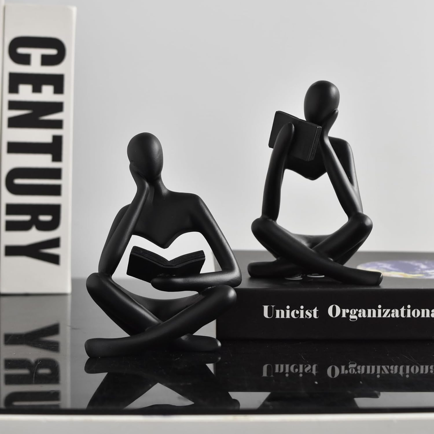 Thinker Statue Decor Abstract Reading Women Bookshelf Figurines Modern Coffee Table Sculpture Decor for Living Room Bedroom Home Library Shelves Office (Black-Right)