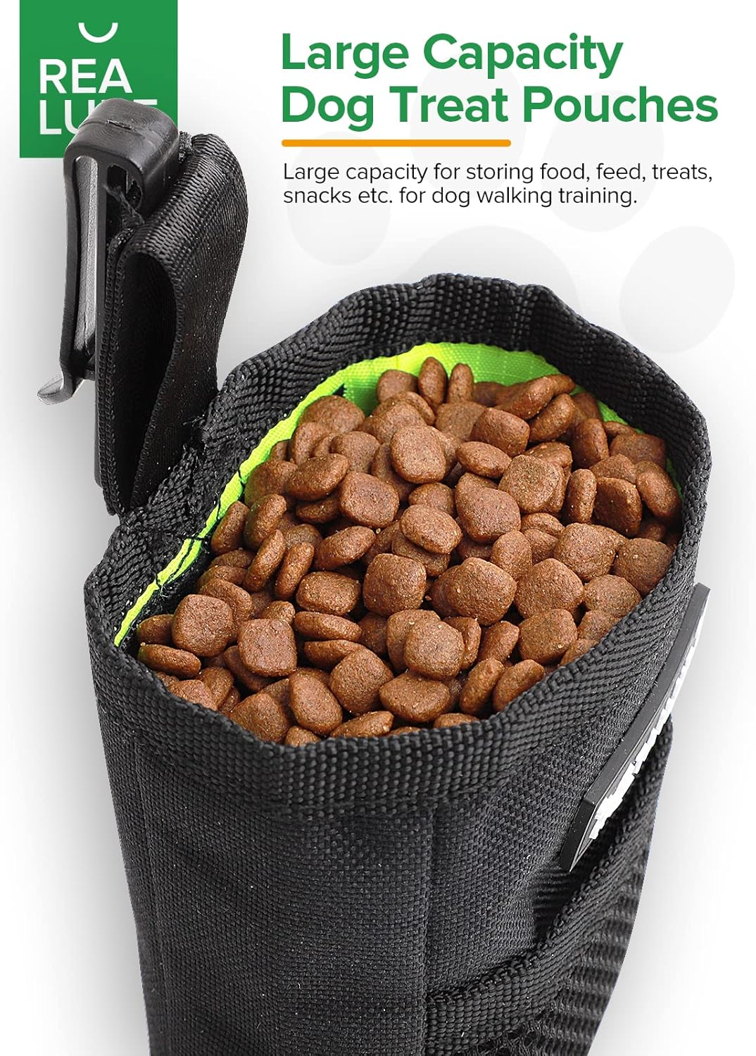 Realure Small Dog Treat Bag, Hands-Free Puppy Treat Bag with Waist Belt Clip, Easy Open Dog Treat Pouch Bag, Outdoor Use Dog Treat Bags for Pet Puppy Walking Training Travel Waterproof, Double, Black image number 6