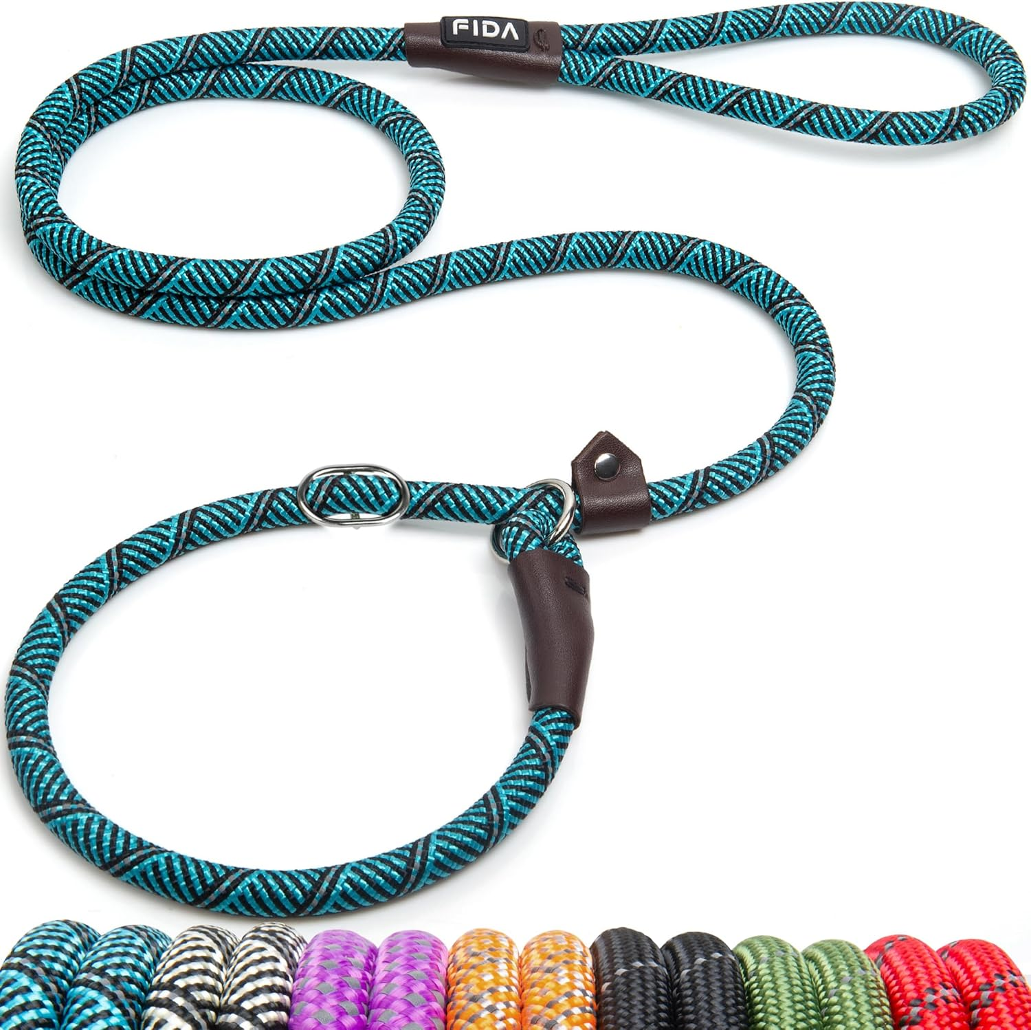 Fida Slip Lead for Dogs | 1.8M, One-Size-Fits-All, Slip-On Rope Leash. Easy to Slip On, No Collar or Harness Needed. Durable & Weather Resistant Climbers Rope with Reflective Stitching (Blue)