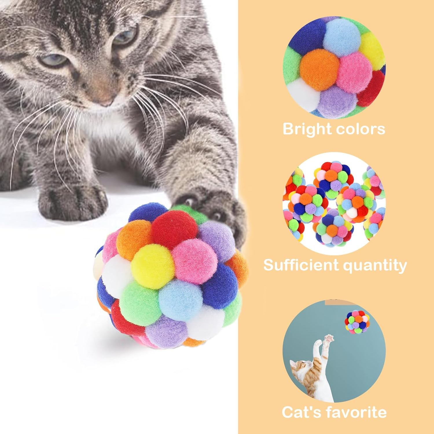 Vebetter Felt Balls for Cats, Pack of 9 Cat Toy Balls, Cat Toy, Felt Cat Balls, Soft Cat Balls, Kitten Pom Poms Ball, Cat Play Toy Indoor, Pompom Ball 4.5 Cm image number 4