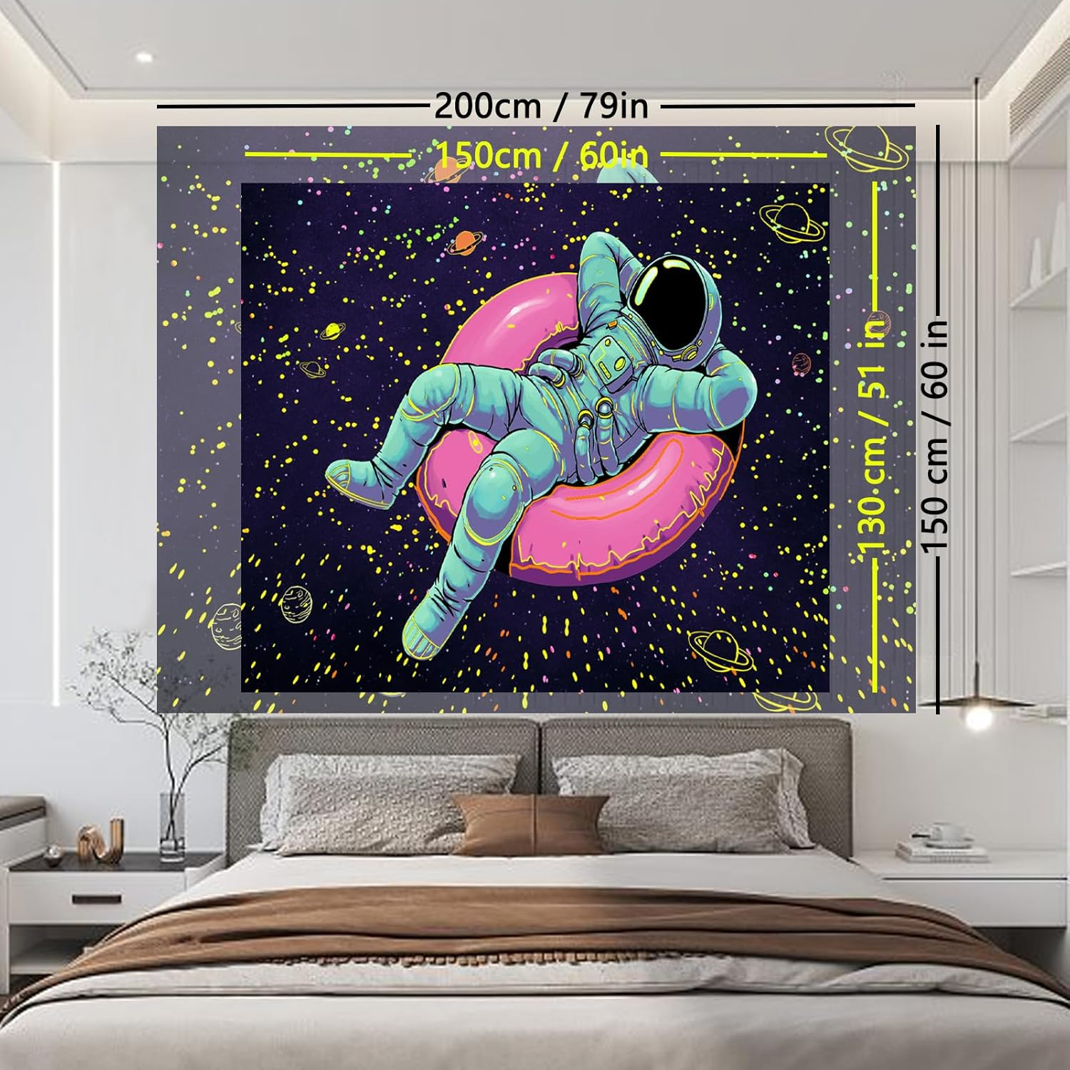 Blacklight Space Astronaut Tapestry for Men Guys Bedroom Black Light Cool Stars Galaxy Tapestries Glow in the Dark Spaceman and Poster Wall Hanging Bedroom Accessories Men 52"X60" image number 1