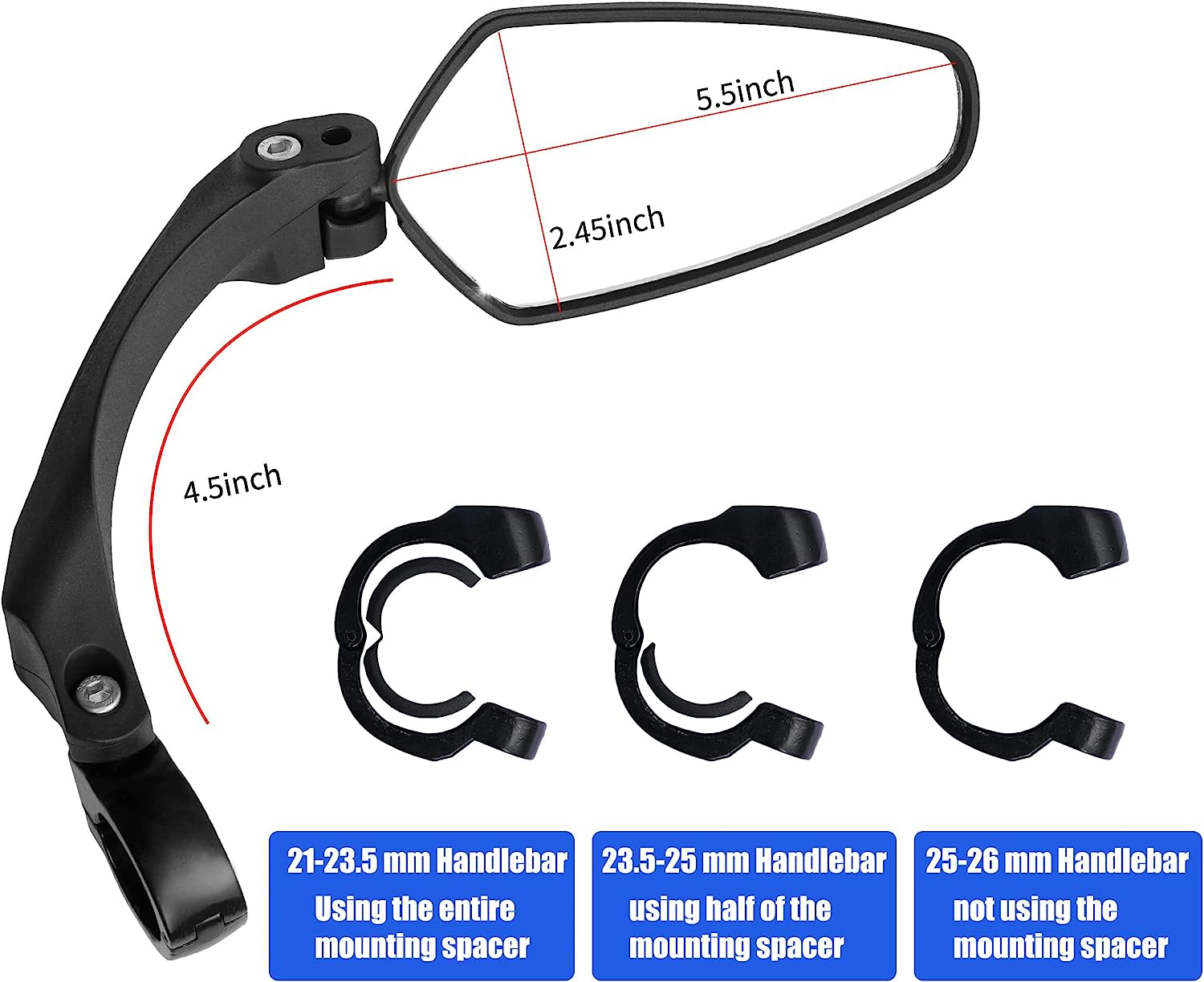 Handlebar Bike Rearview Mirror,Hd Wide Angle Bicycle Rear View Mirror,Adjustable Bike Mirror for Mountain Road Bike,Ebike,Scooter and Motorcycle(Right) image number 1