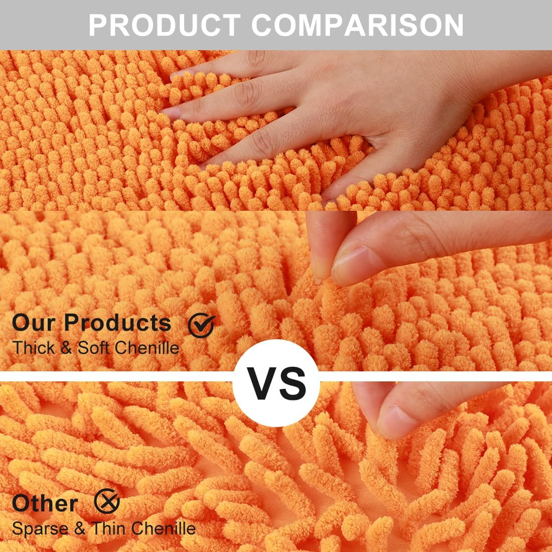 Vctops Orange Fall Plush Chenille Bath Rugs Extra Soft and Absorbent Microfiber Shag Rug, Non-Slip Runner Carpet for Tub Bathroom Shower Mat Orange 24" X 35"
