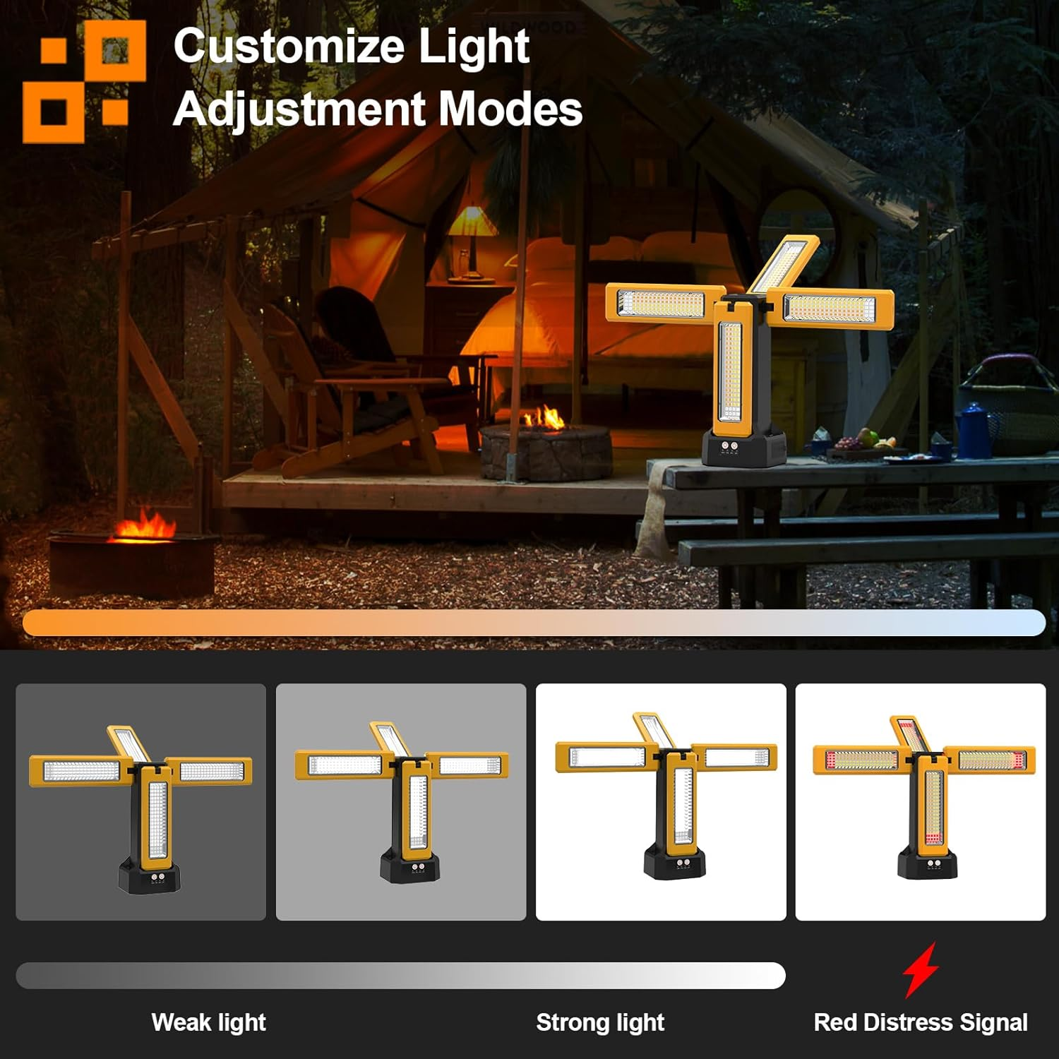 13200Mah Rechargeable Solar Work Light,Ipx4 Waterproof with Folding Stand Support and Portable Carrying Bag, 8000 Lumen Stepless Dimmable, 4 Lighting Modes, White/Warm/Warm White (Standard) image number 3