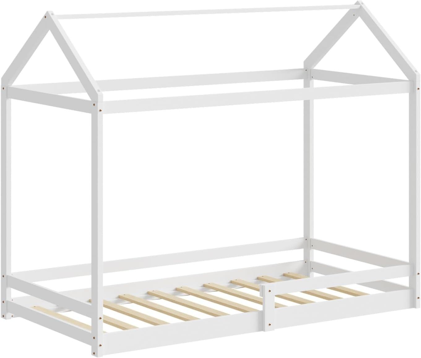 Oikiture Kids Wooden Bed Frame, Single Bed Frame with Pine Wood Timber Platform Bed Slat Support for Toddler, White image number 3