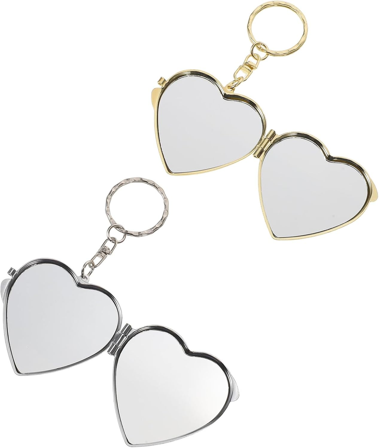 OSOLADY 2Pcs Heart Shaped Double Sided Folding Metal Mirror Keychain Portable Compact Makeup Mirror for Women Mini for Purse and Handbag image number 2