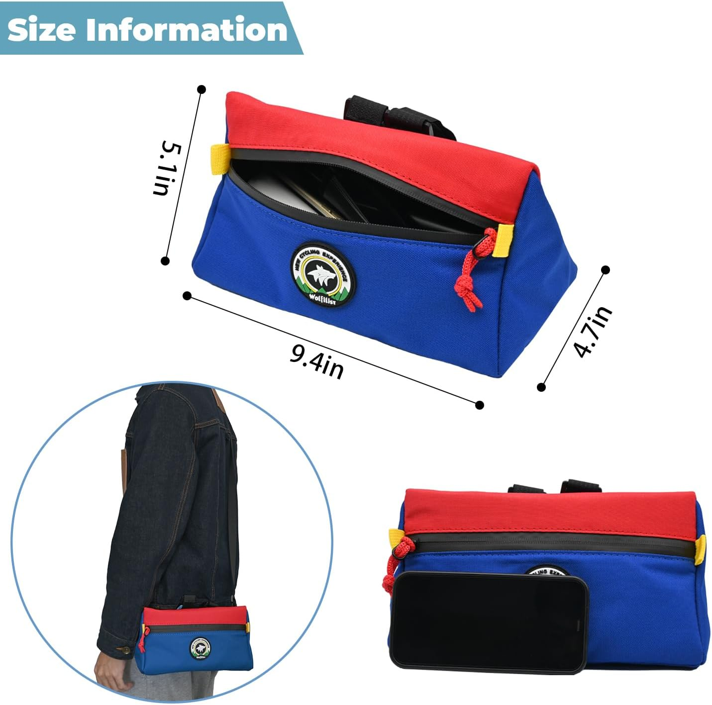 Vortika Bike Handlebar Bag, Bicycle Front Bag, Kids Handle Bar Bag, Storage Bag with Shoulder Strap for Men Women Kids Outdoor Road MTB Cycling(Blue + Red) image number 6