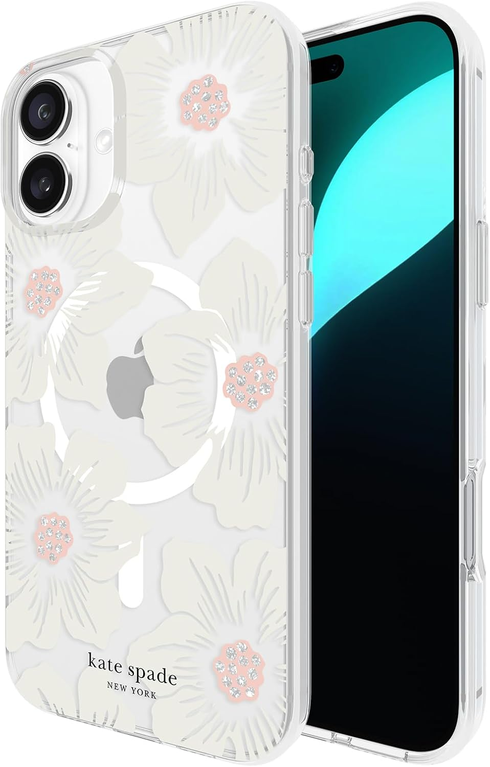 Kate Spade New York Iphone 16 plus Case - Compatible with Magsafe - Designer Phone Case - Flowerbed Blue Gems